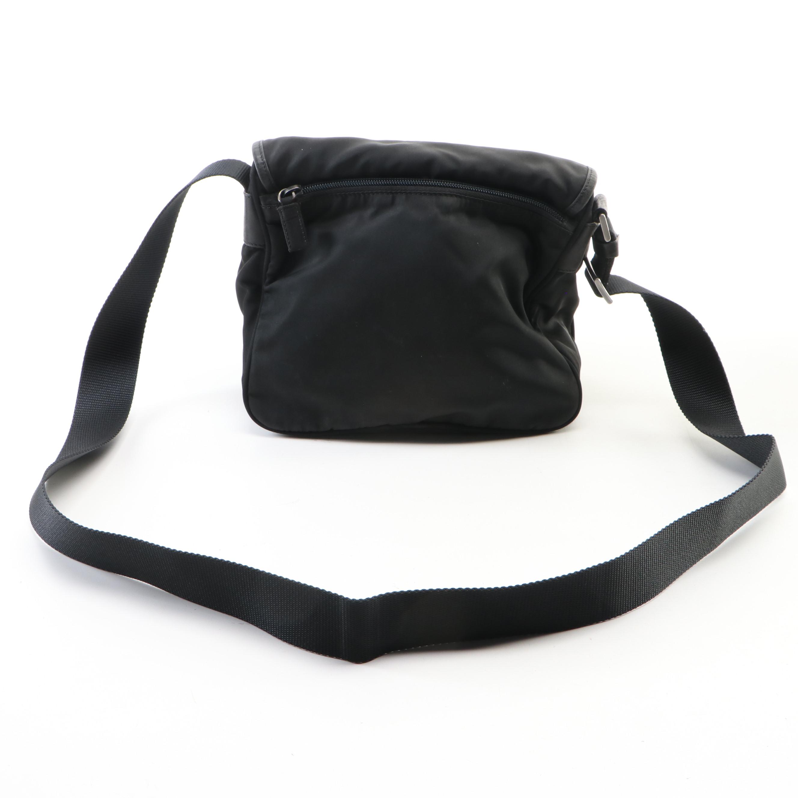 Prada Flap Front Crossbody Bag in Black Nylon and Leather