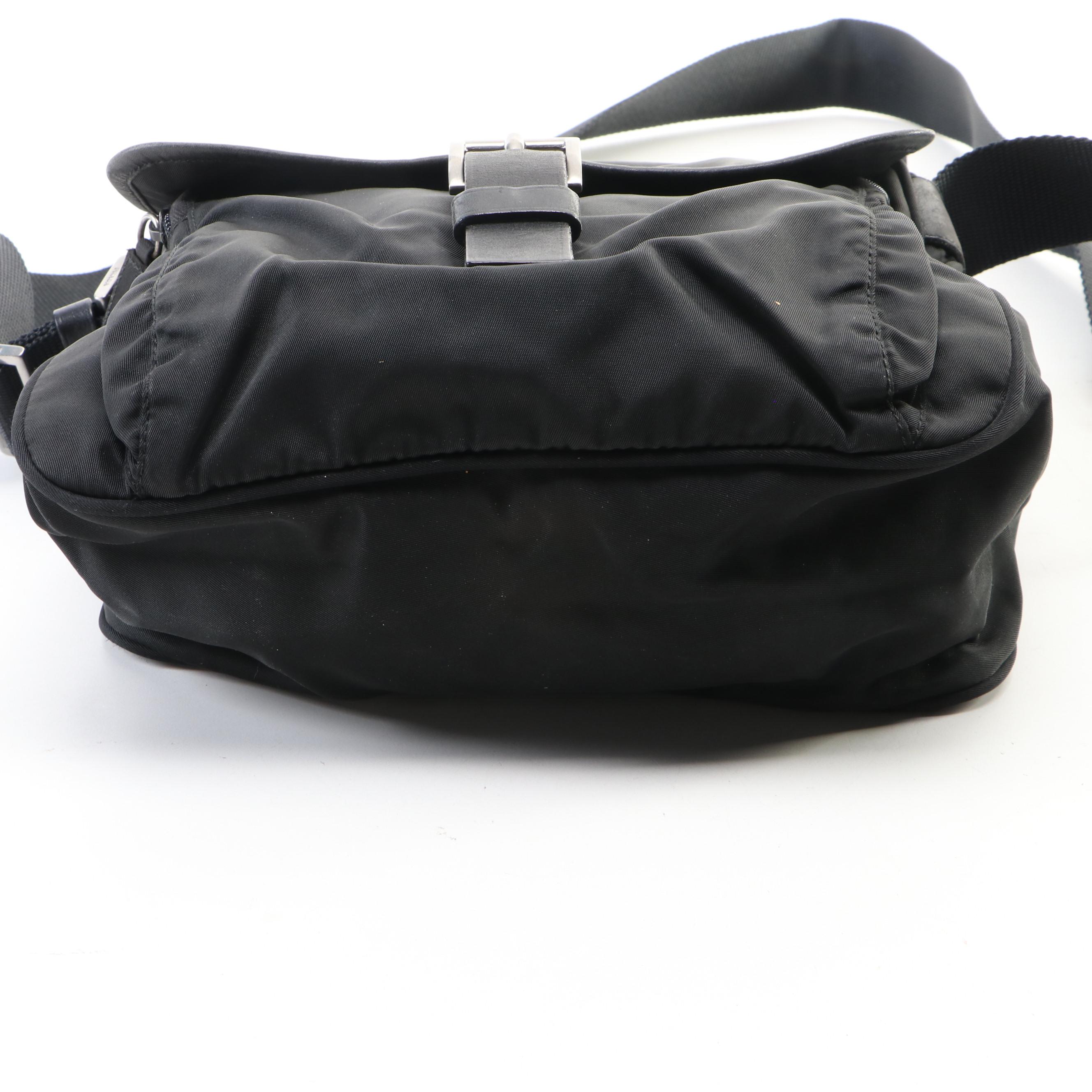 Prada Flap Front Crossbody Bag in Black Nylon and Leather