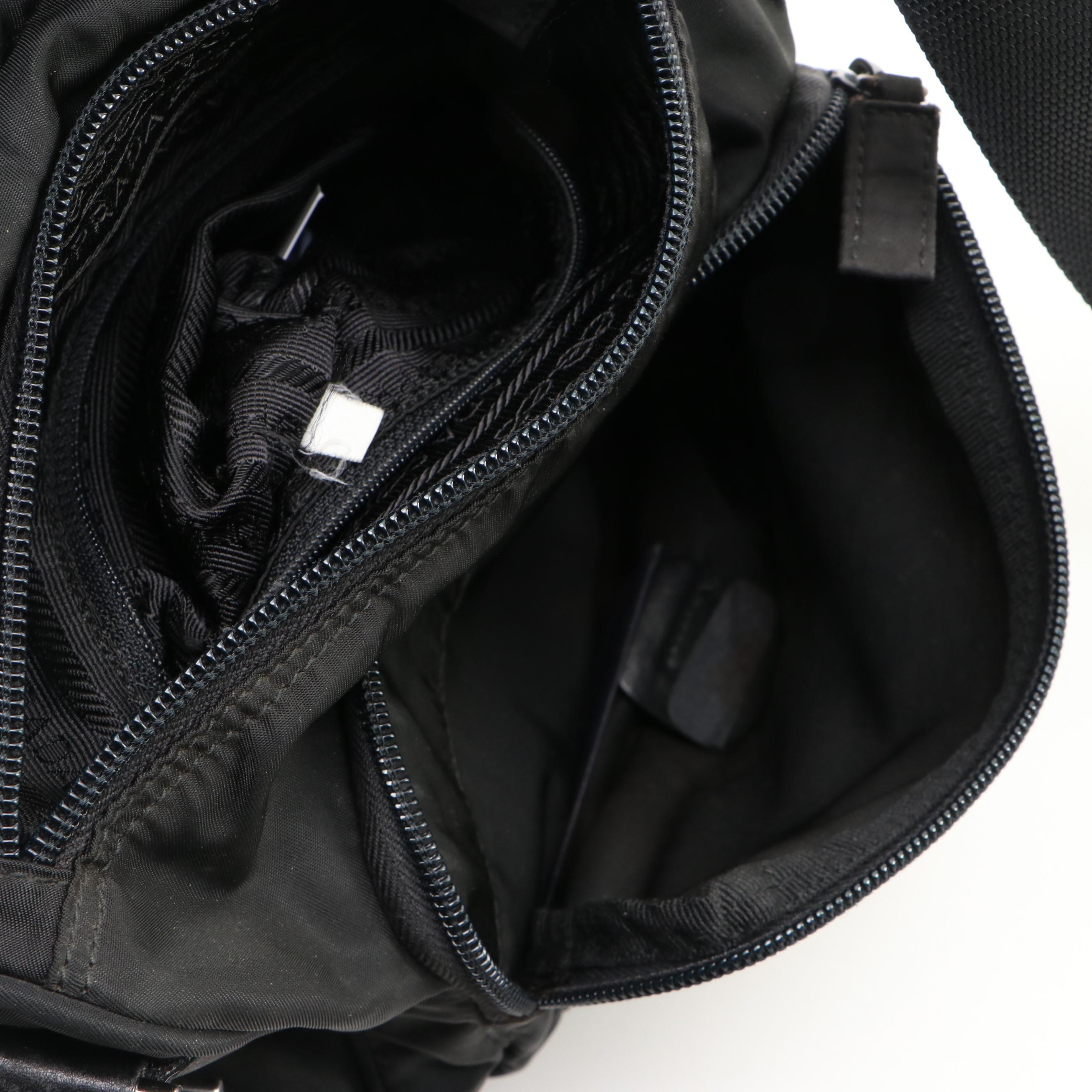 Prada Flap Front Crossbody Bag in Black Nylon and Leather