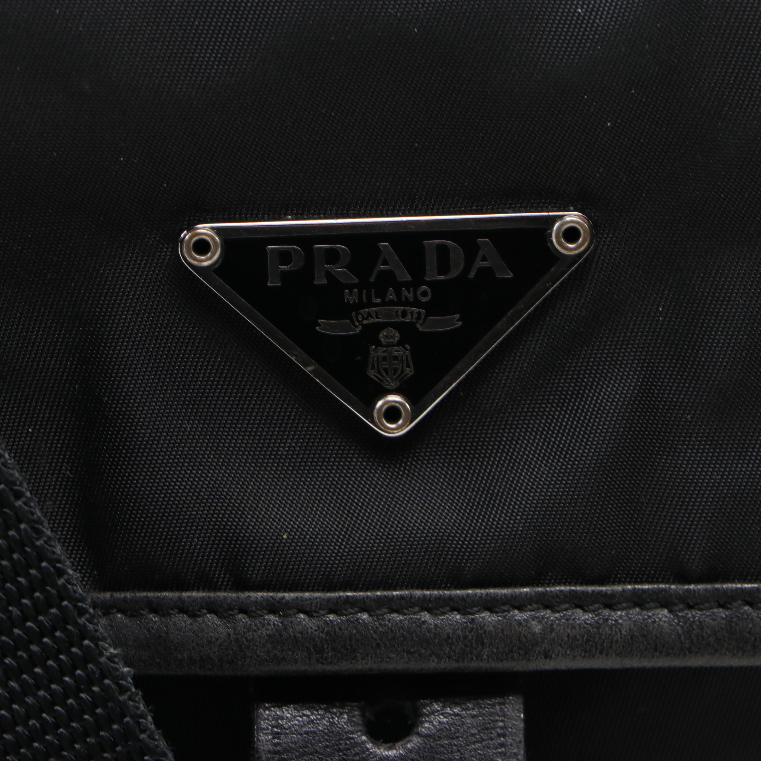 Prada Flap Front Crossbody Bag in Black Nylon and Leather