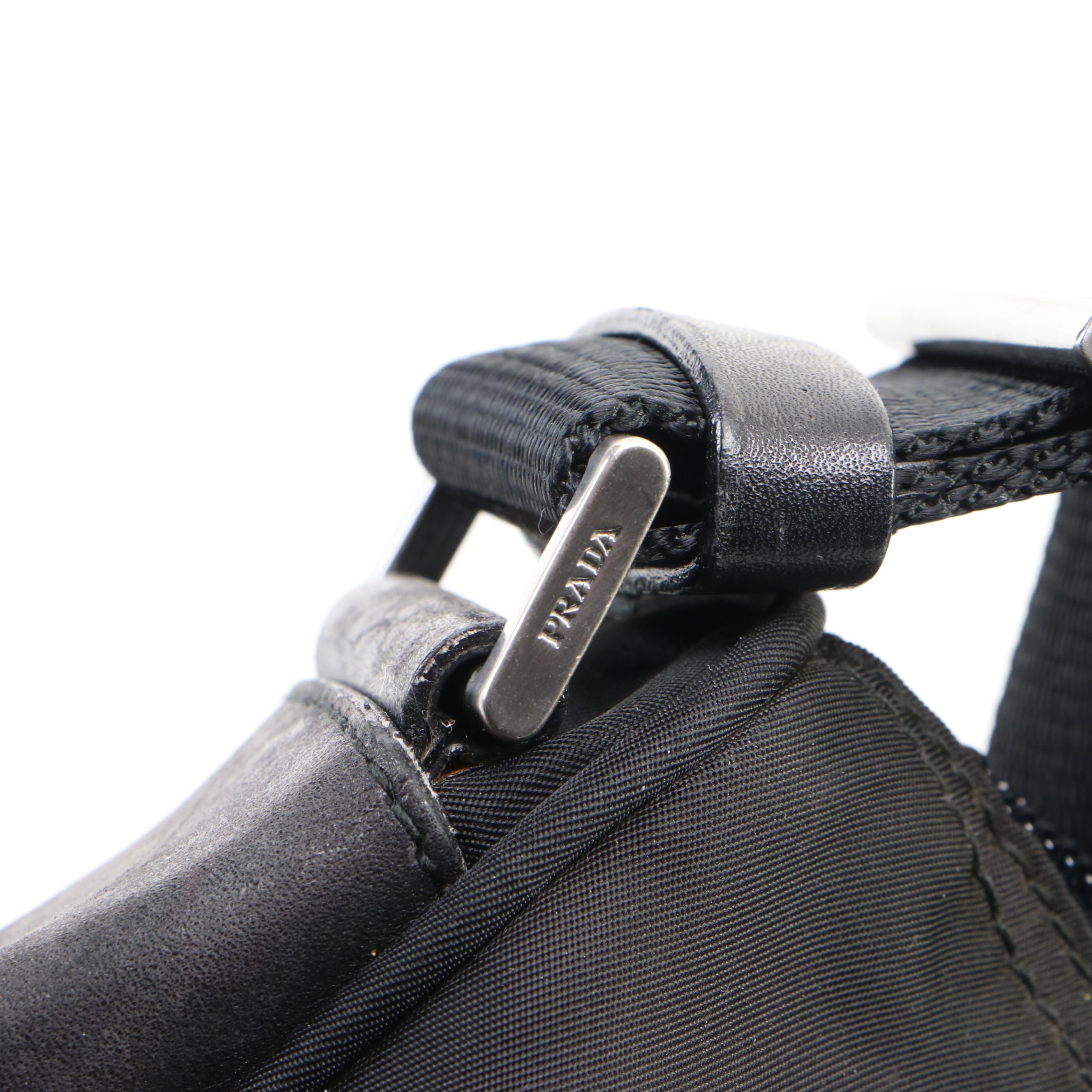 Prada Flap Front Crossbody Bag in Black Nylon and Leather