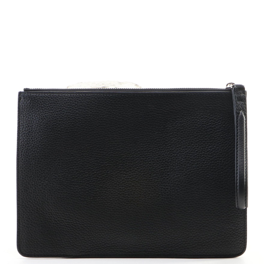 Salvatore Ferragamo Large Wristlet Pouch in Black Grain Leather