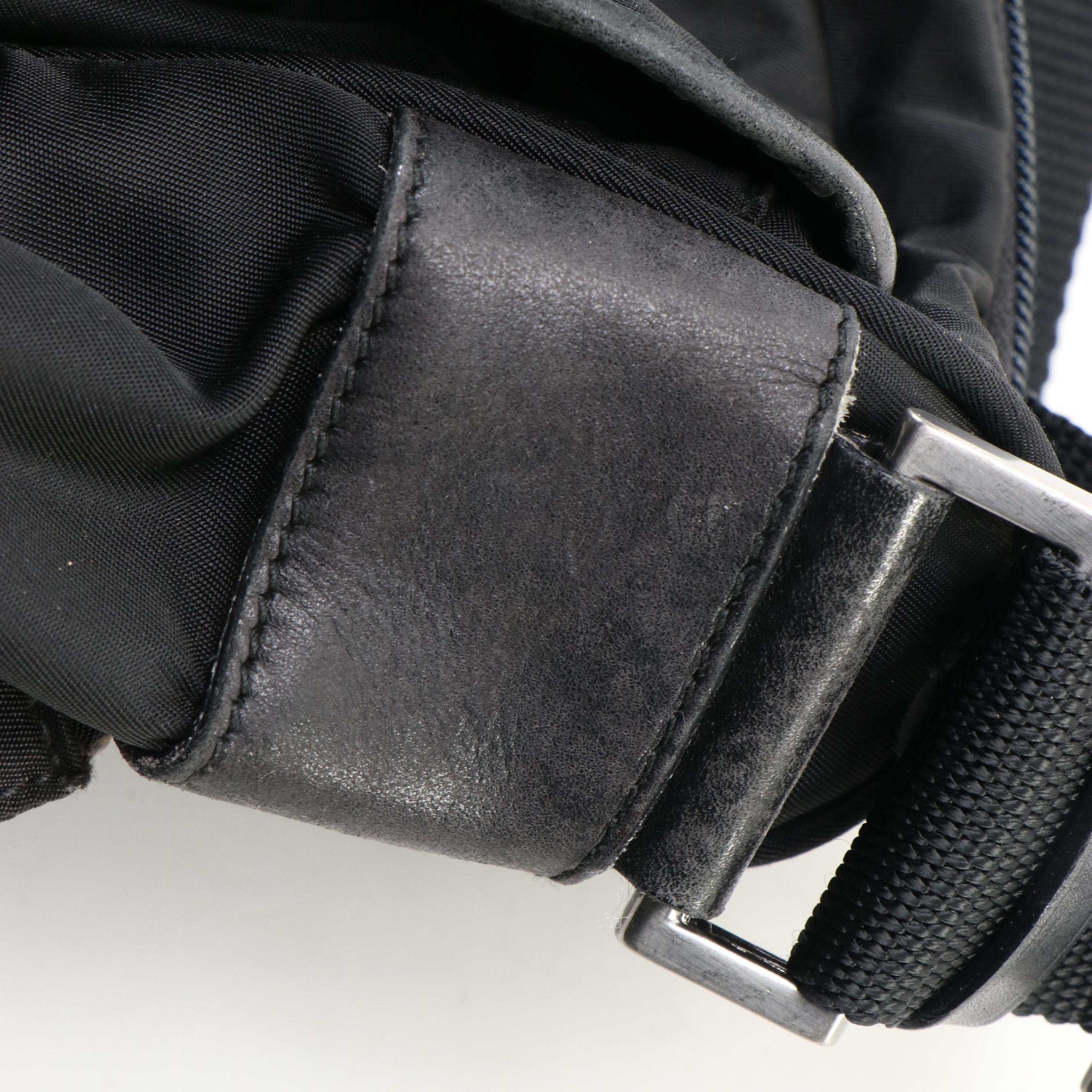 Prada Flap Front Crossbody Bag in Black Nylon and Leather