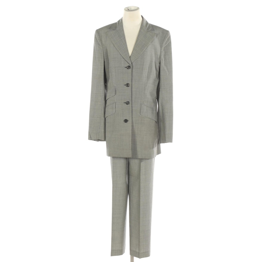 Brioni Four-Button Pantsuit in Grey/Black Wool Micro Houndstooth Check
