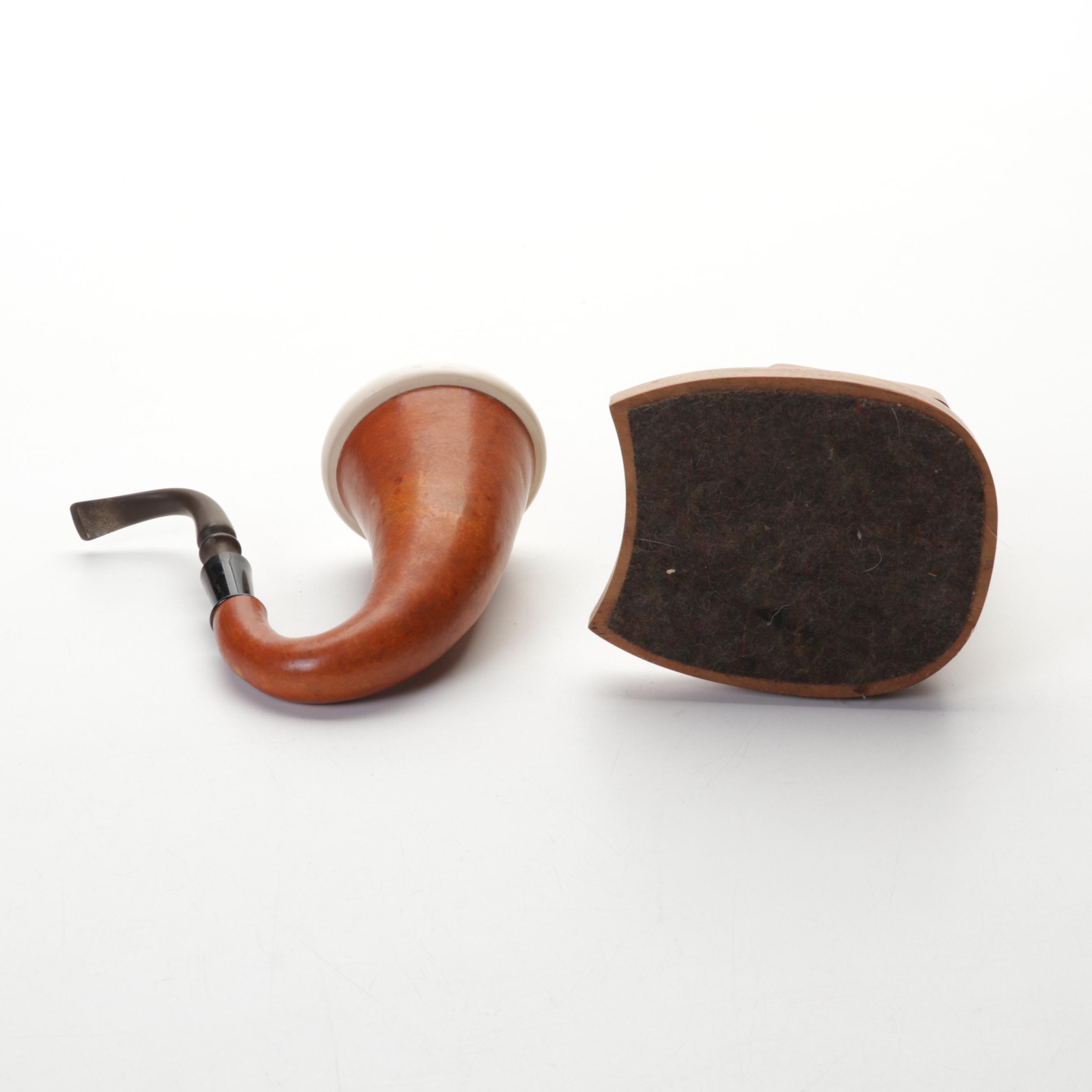 Carved German Tobacco Pipes With Calabash Pipe and Stand