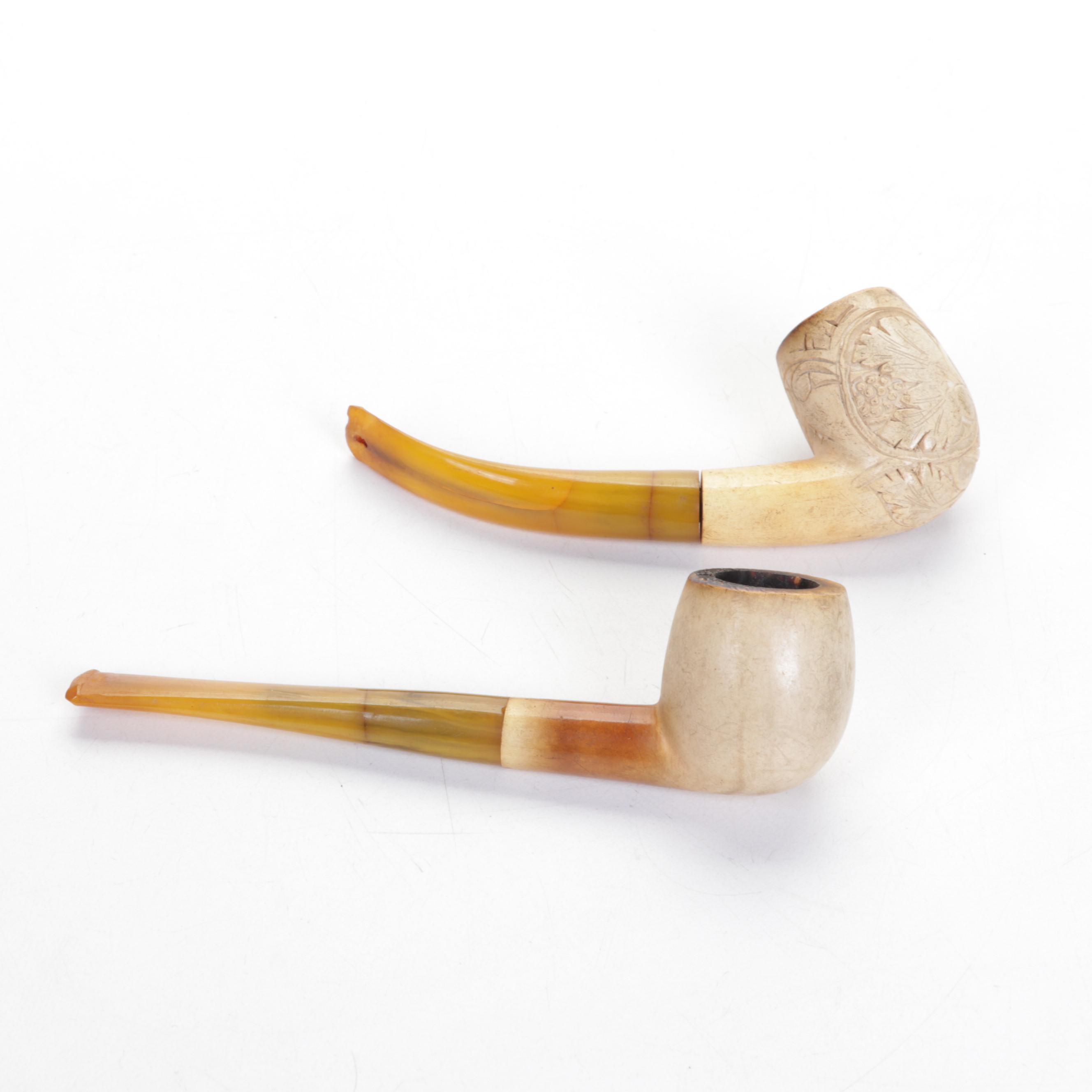 Carved German Tobacco Pipes With Calabash Pipe and Stand