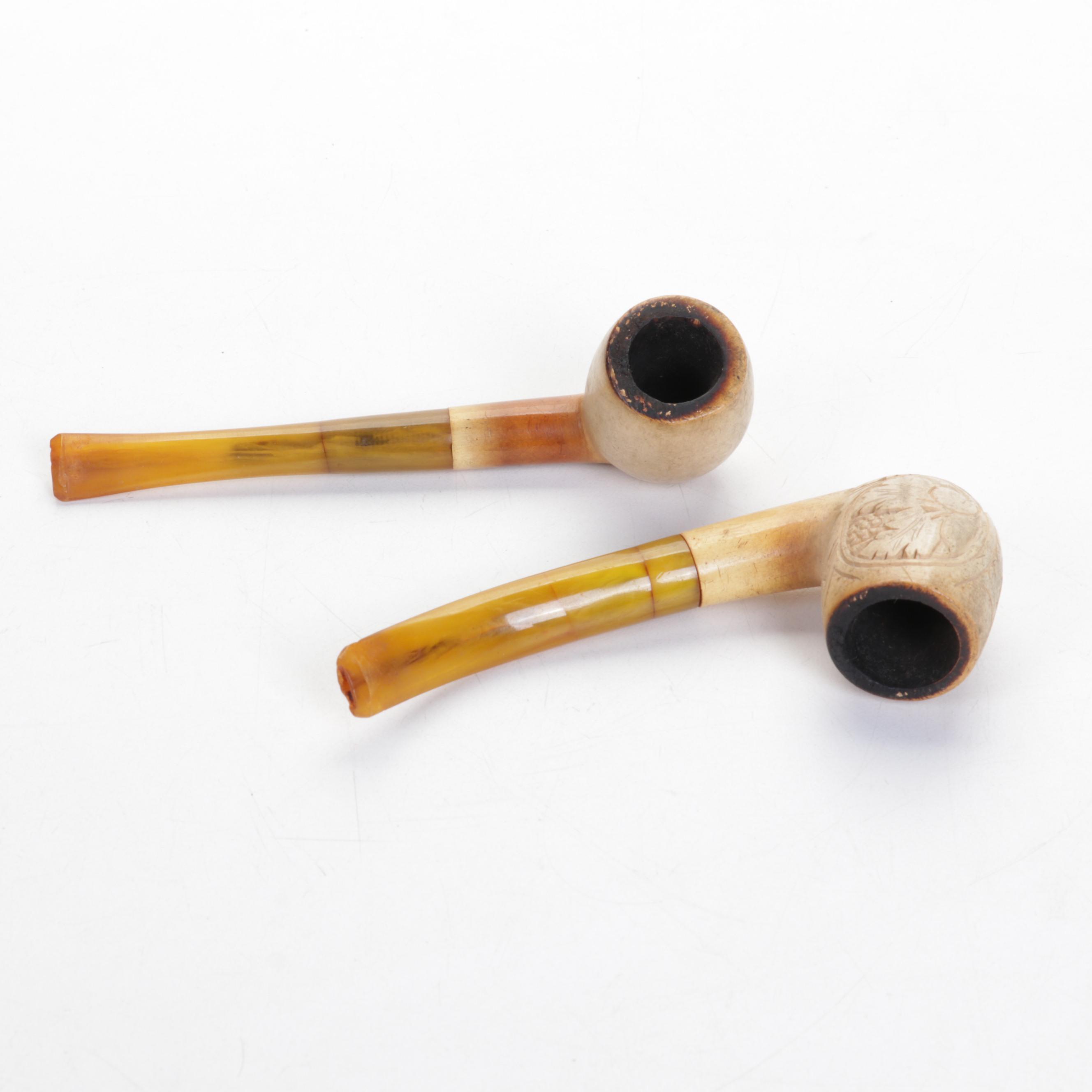 Carved German Tobacco Pipes With Calabash Pipe and Stand