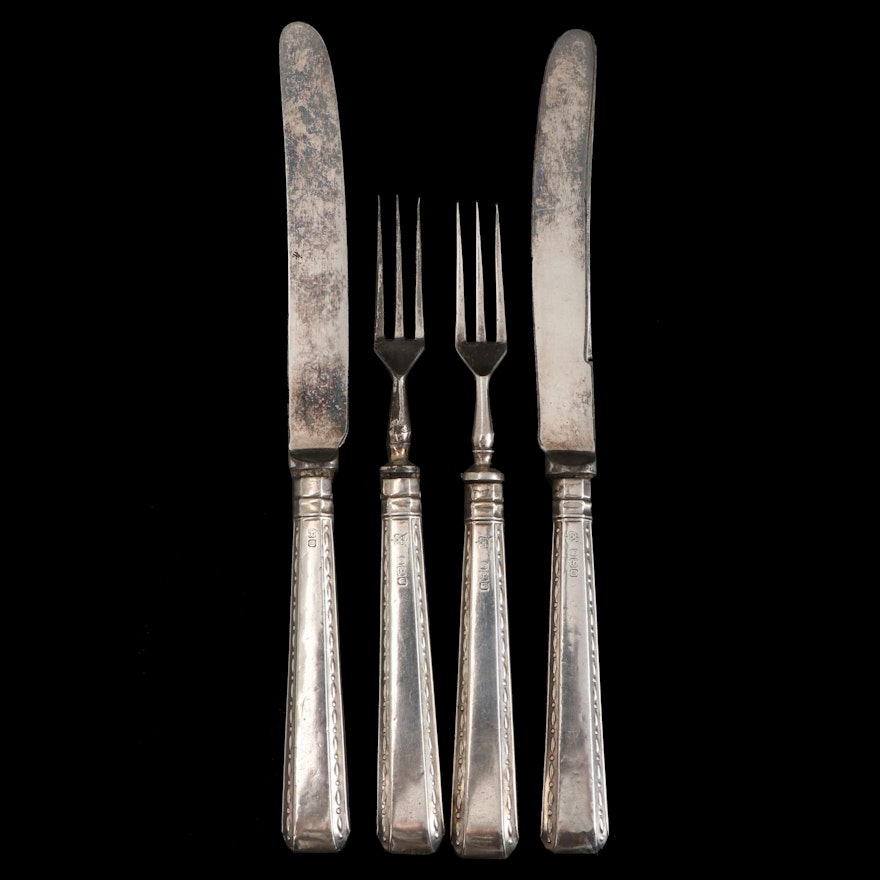 Thomas Bradbury & Sons of Sheffield Sterling Silver Handled Dessert Flatware