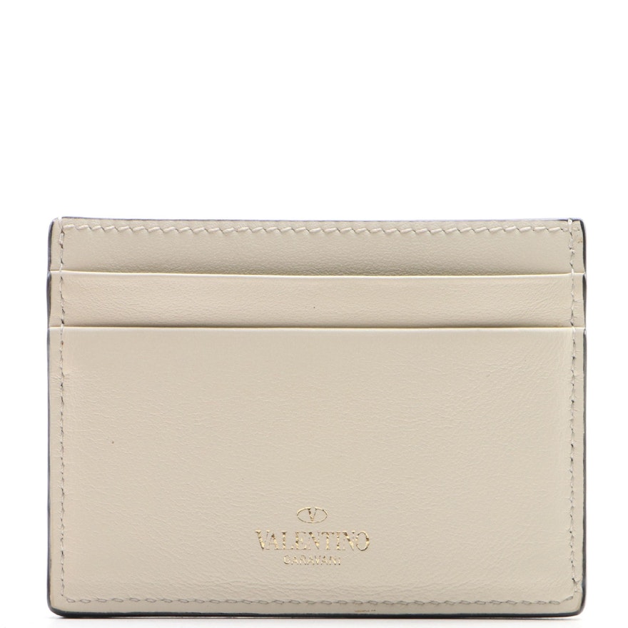 Valentino Rockstud Card Holder in Ivory Leather
