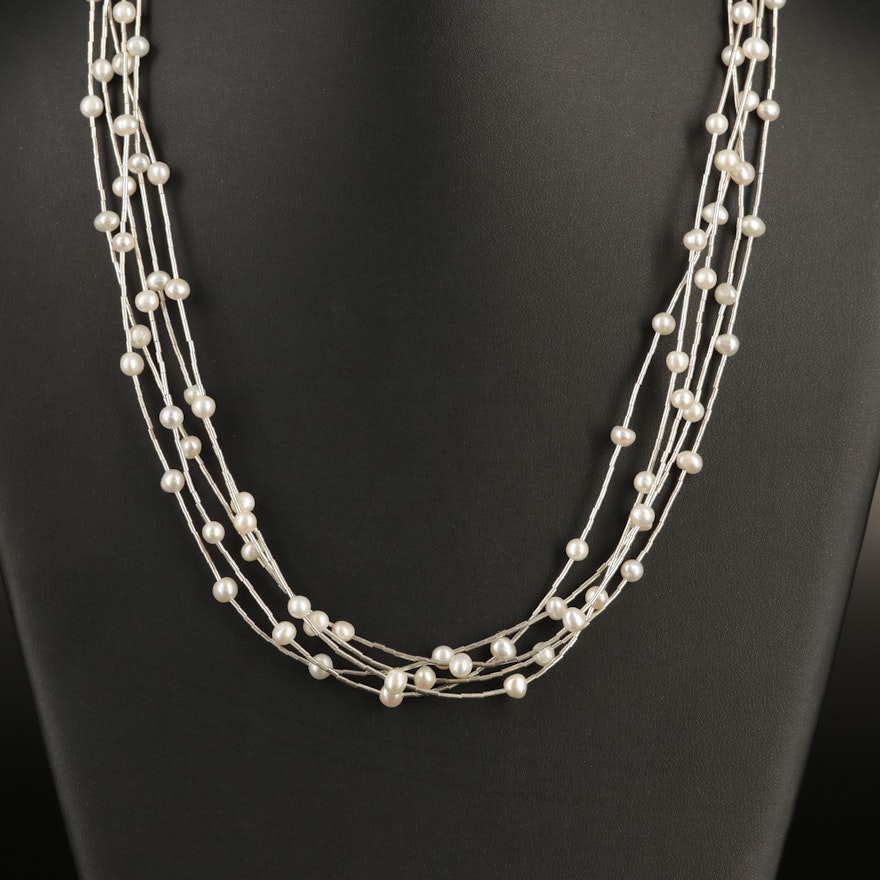 Desert Rose Trading Sterling Pearl Station and Liquid Silver Necklace