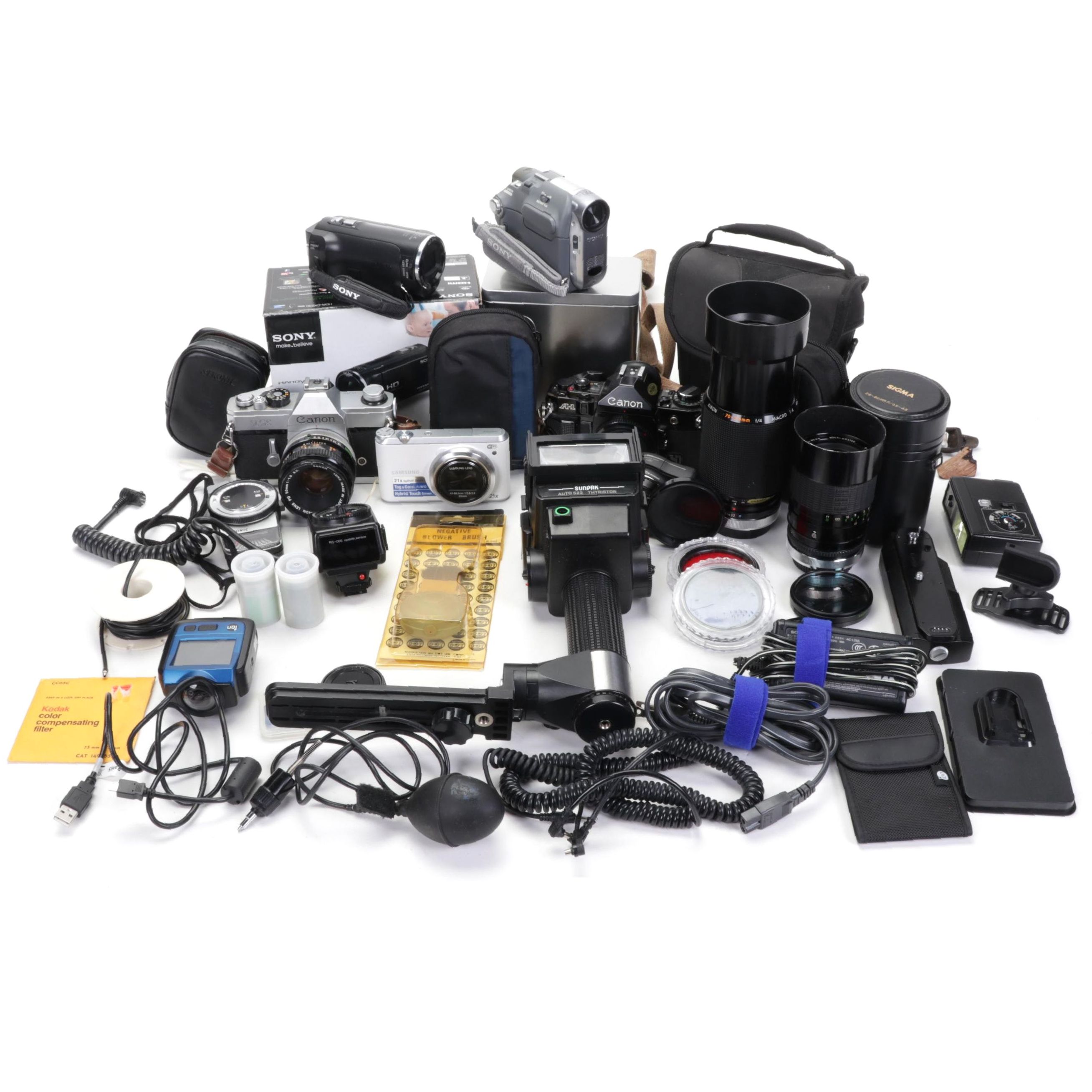 Canon 35mm Film Cameras with Assorted Lenses and Equiptment