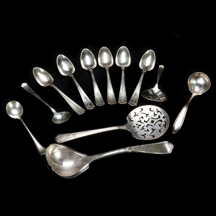 Gorham "Etruscan" Sterling Silver Spoons with Other Silver Plate Serving Spoons