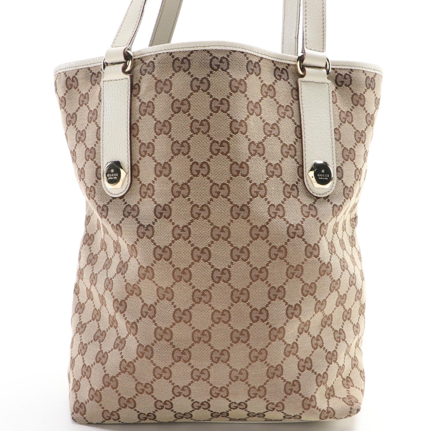 Gucci Charmy Shoulder Tote in GG Canvas and Brown Cinghiale Leather