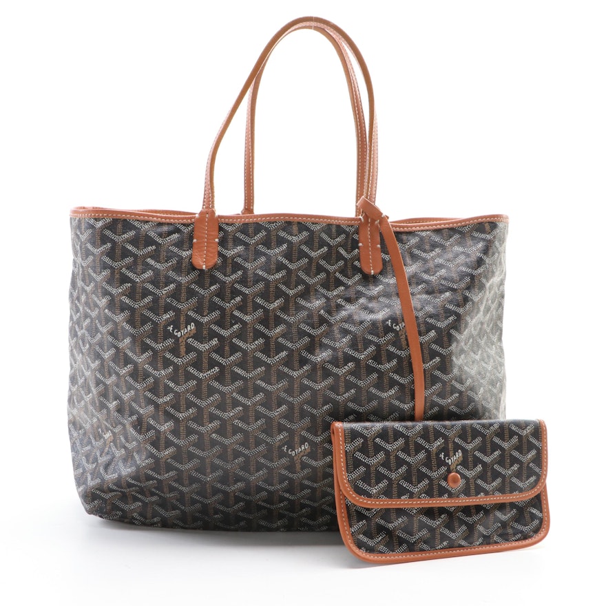 Goyard Saint Louis Tote PM and Pouch in Black Goyardine Canvas and Leather Trim