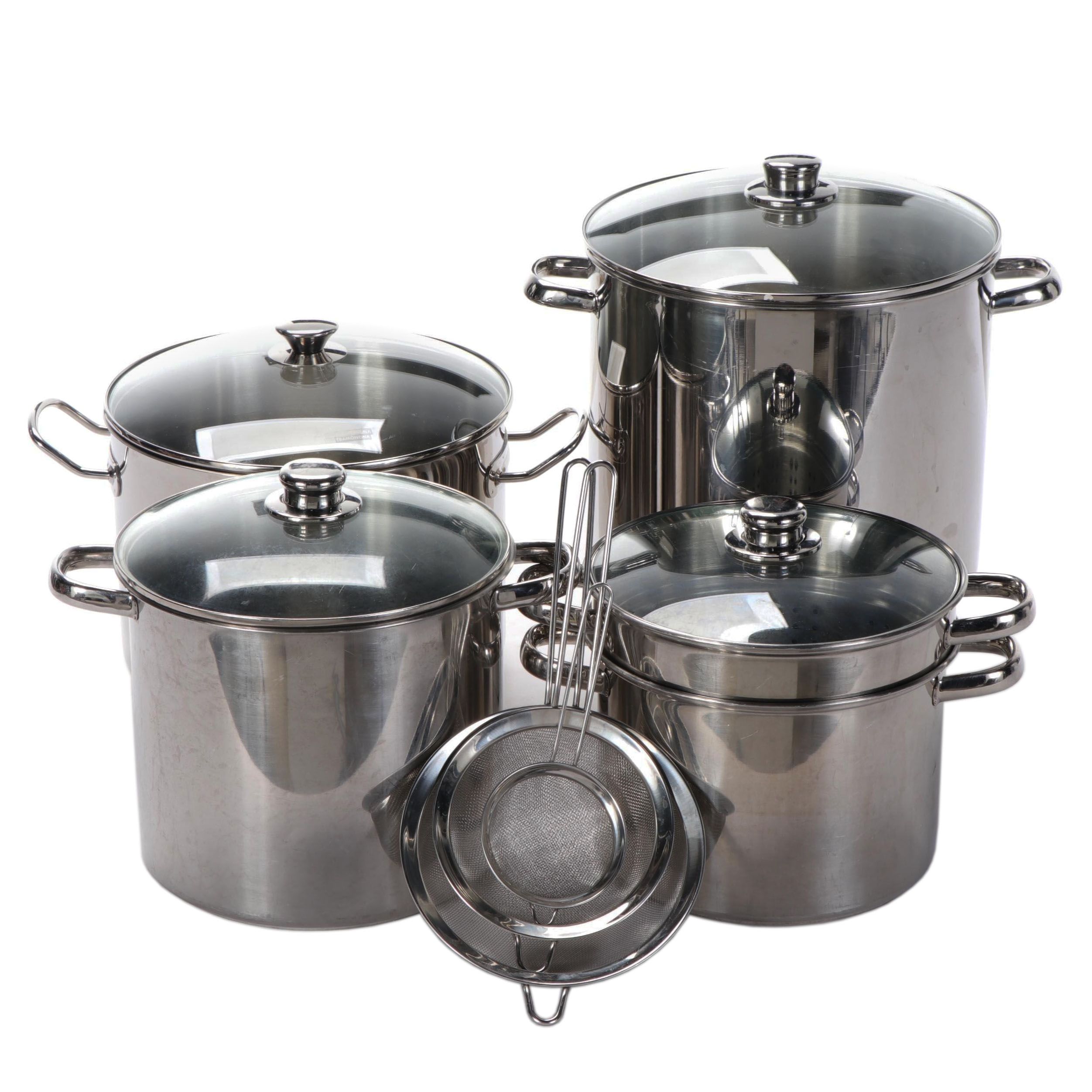 Tramontina and Other Stockpots With Strainers and Strainer Insert