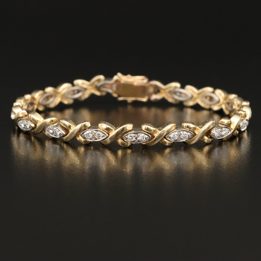 14K 1.02 CTW Diamond X O Bracelet