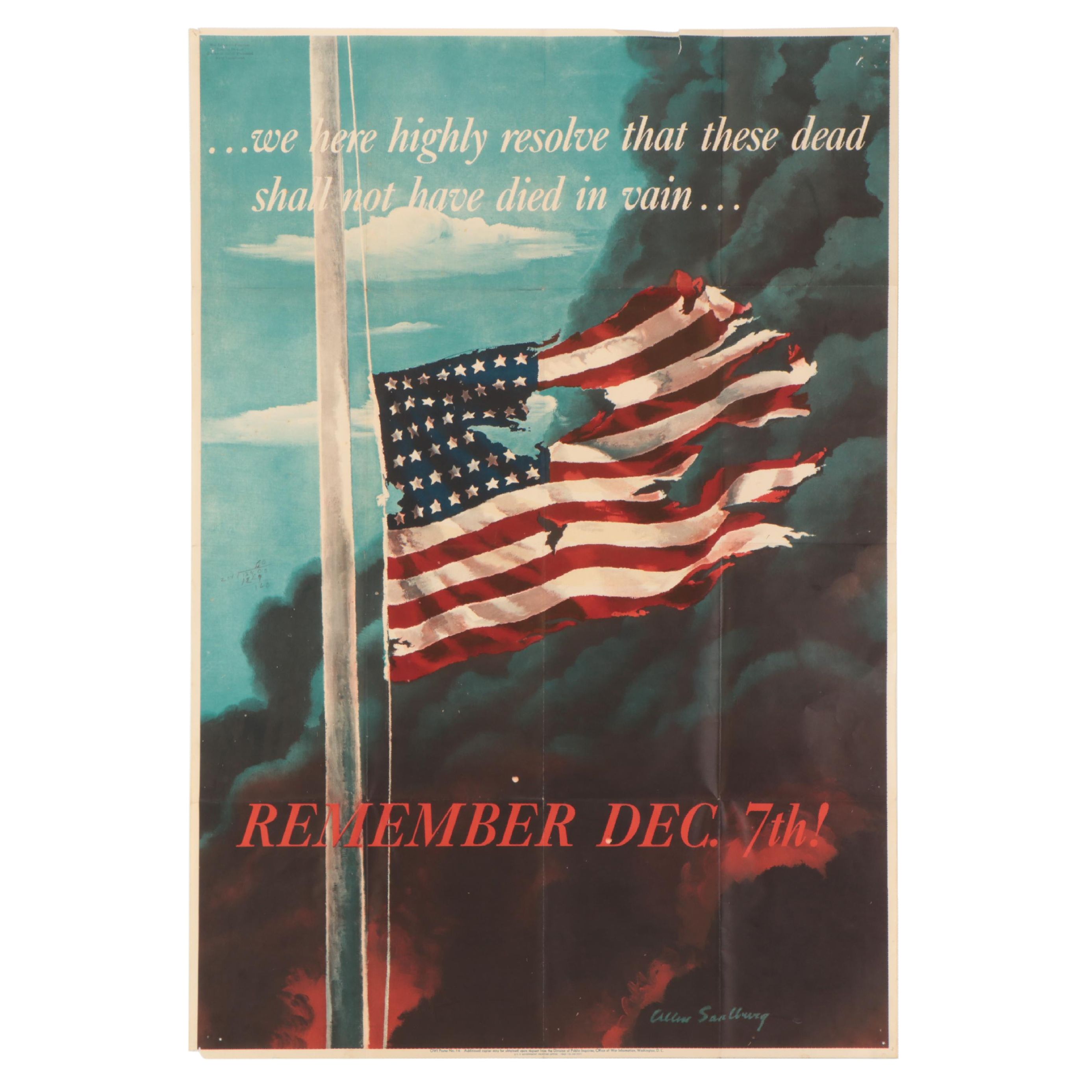U.S. Government Wartime Propaganda Poster "Remember Dec. 7th!" Circa 1942