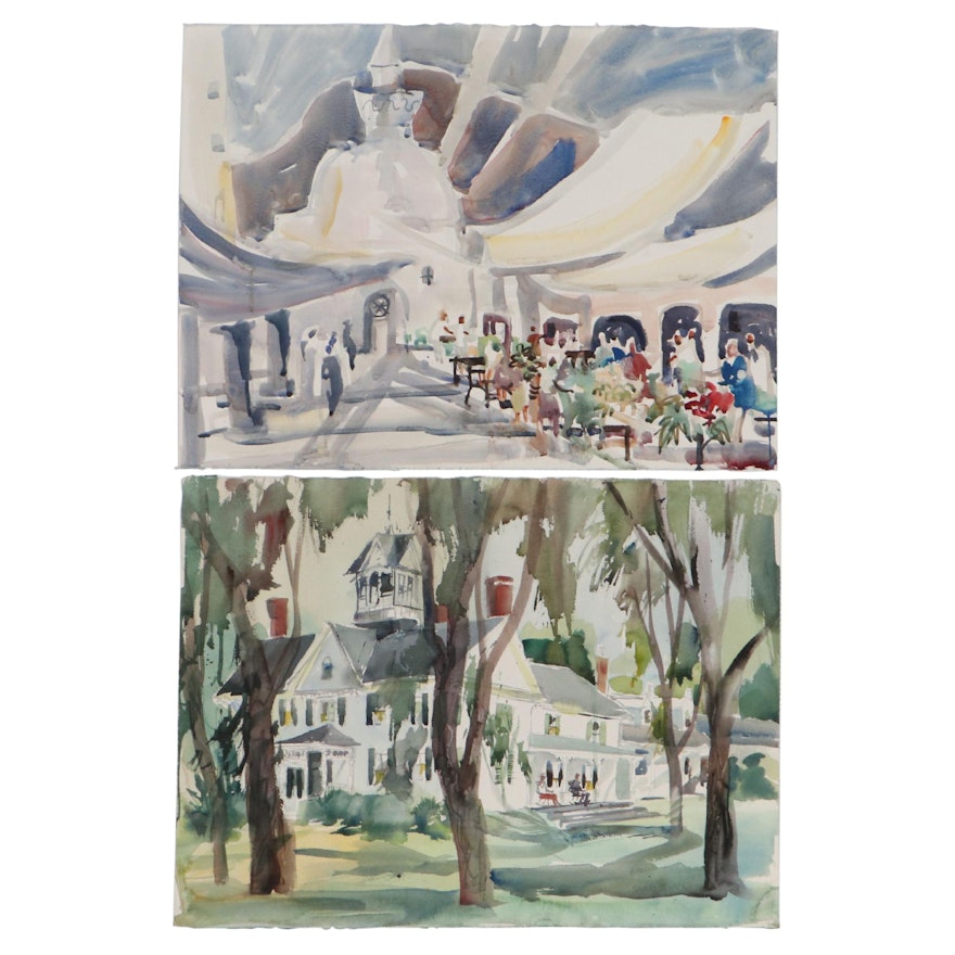 Sanford Brooks Watercolor Paintings of Exterior and Interior Scenes