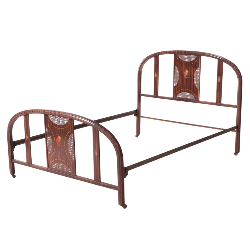 Patinated and Pierced Metal Bed Frame with Floral Decals, circa 1930