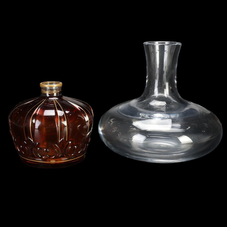 Baccarat Crystal Napoleon Armagnac Sempe Bottle and Clear Glass Carafe