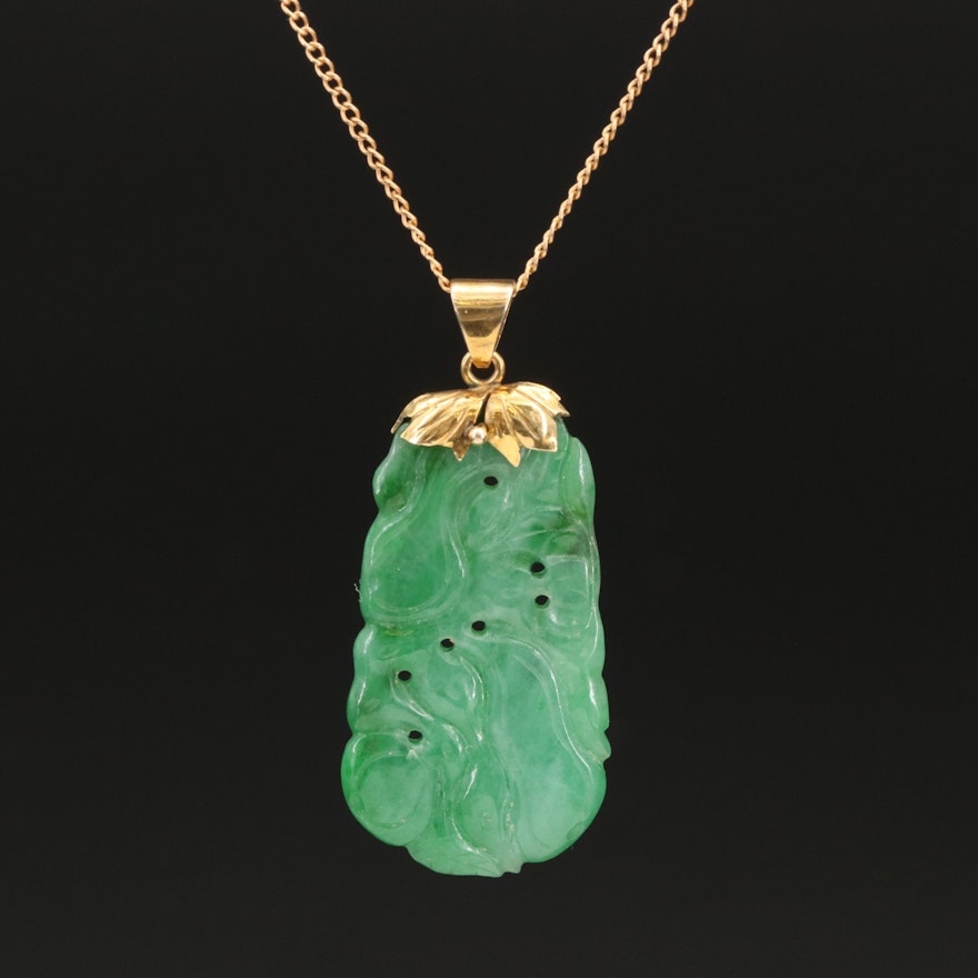 14K Carved Jadeite Pendant Necklace