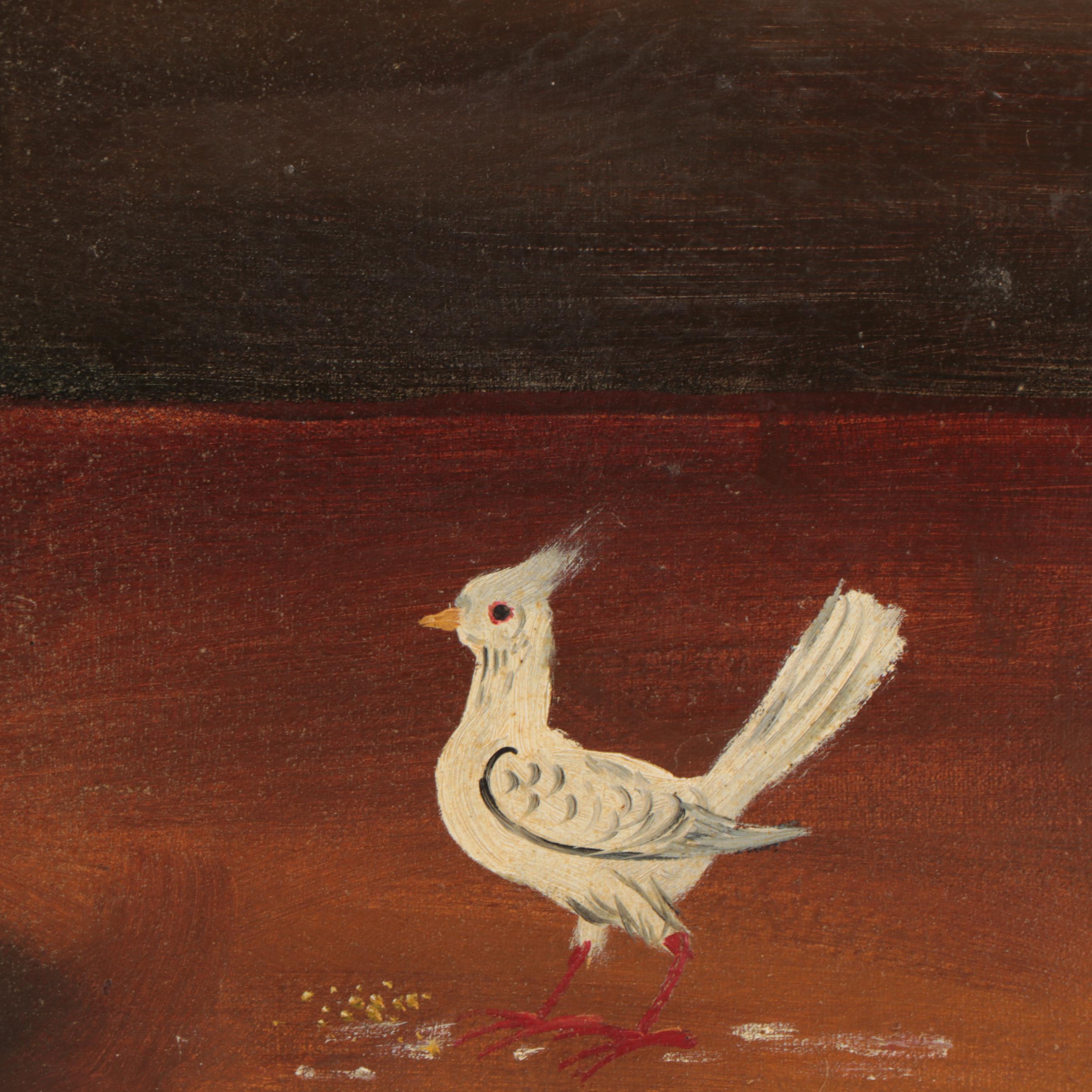 Agapito Labios Folk Art Oil Painting of Girl and Birds