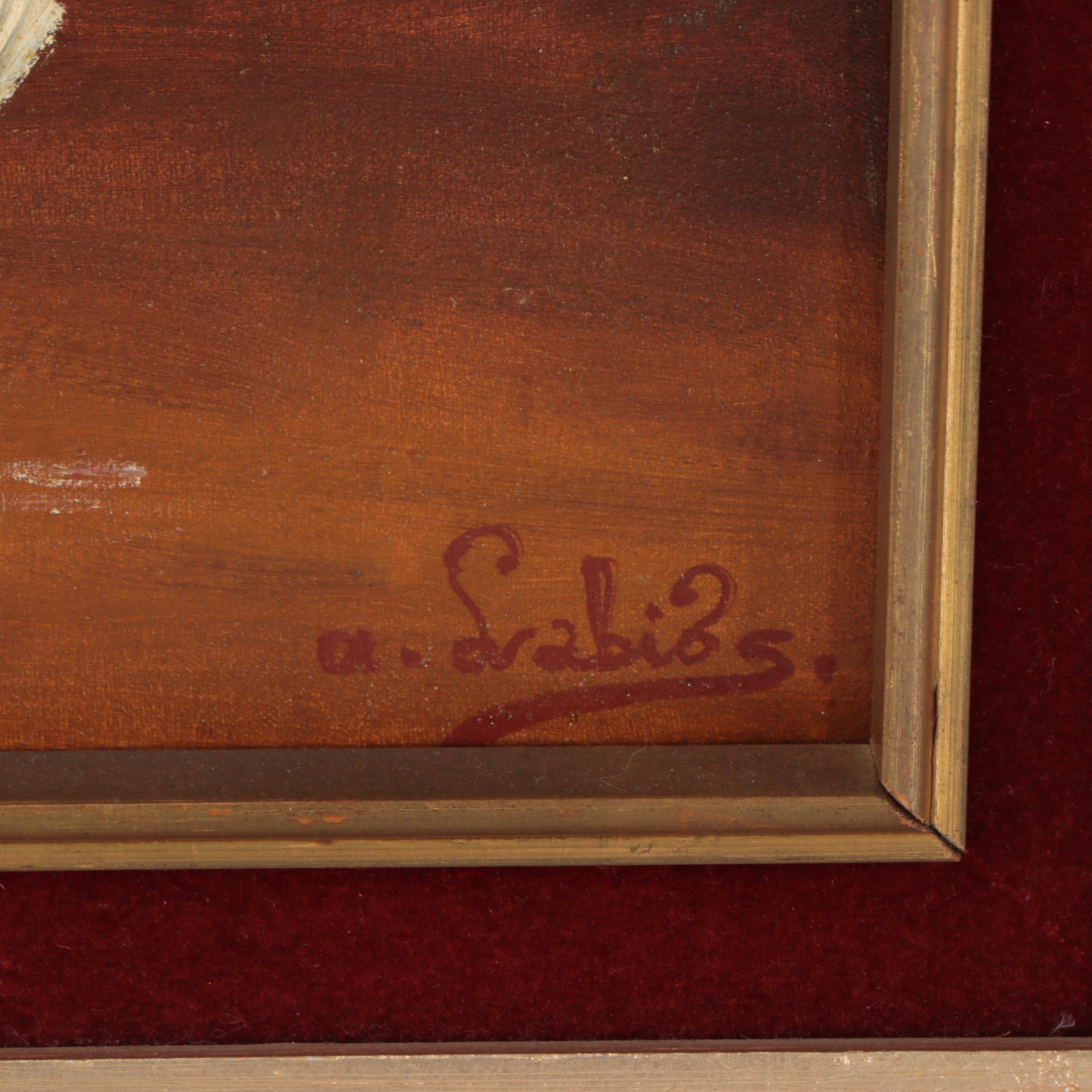 Agapito Labios Folk Art Oil Painting of Girl and Birds