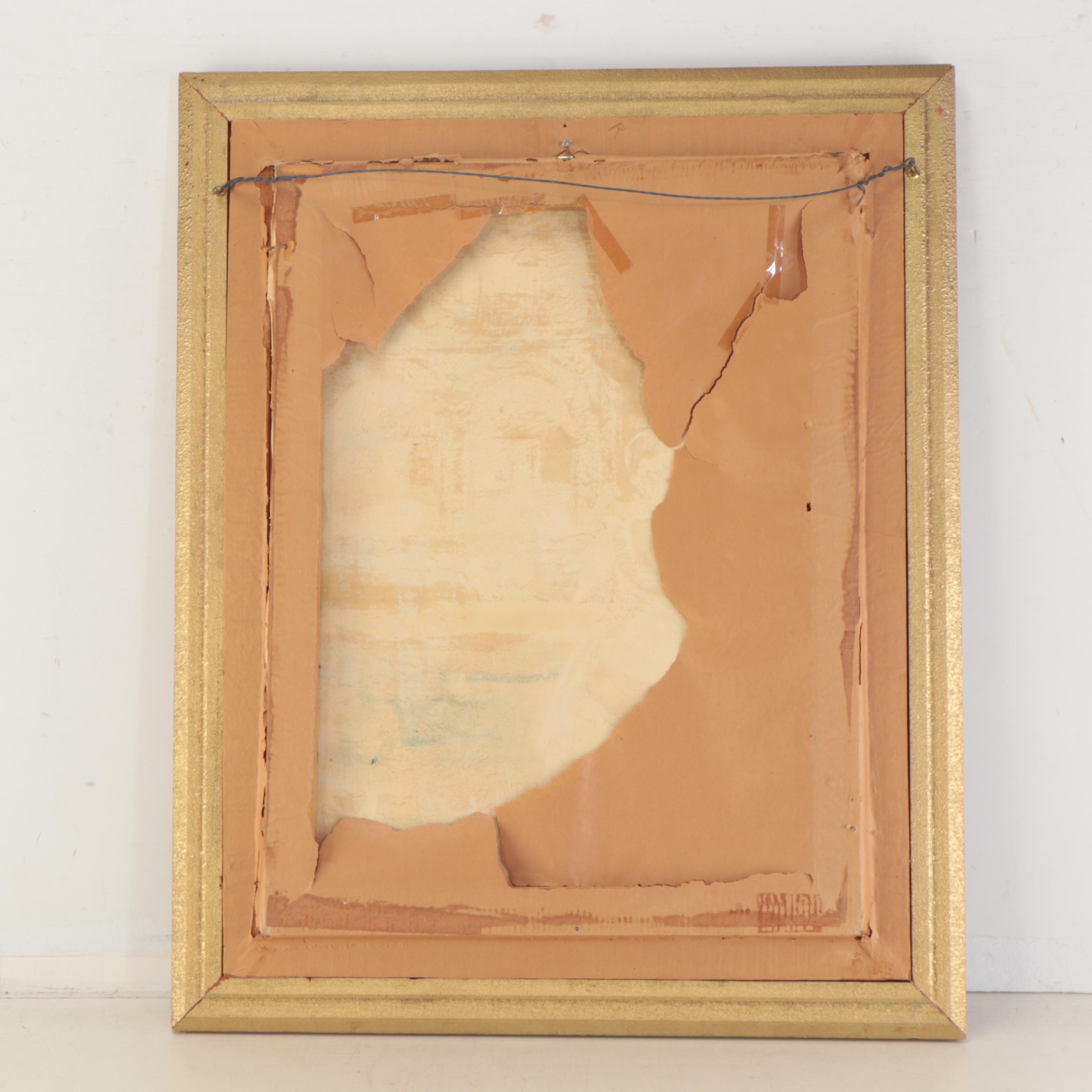 Agapito Labios Folk Art Oil Painting of Girl and Birds