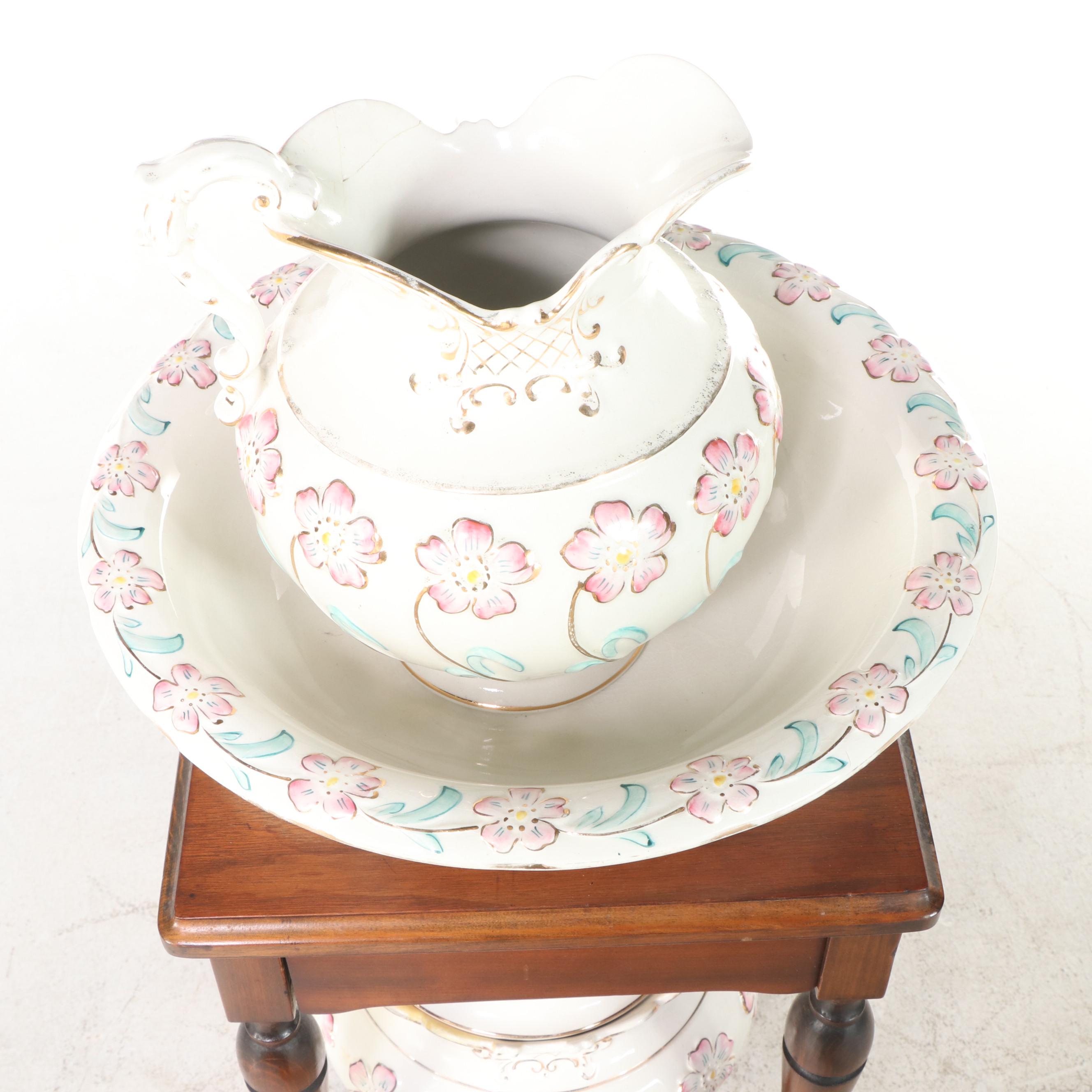 Washstand with Pitcher and Basin Set and Chamber Pot