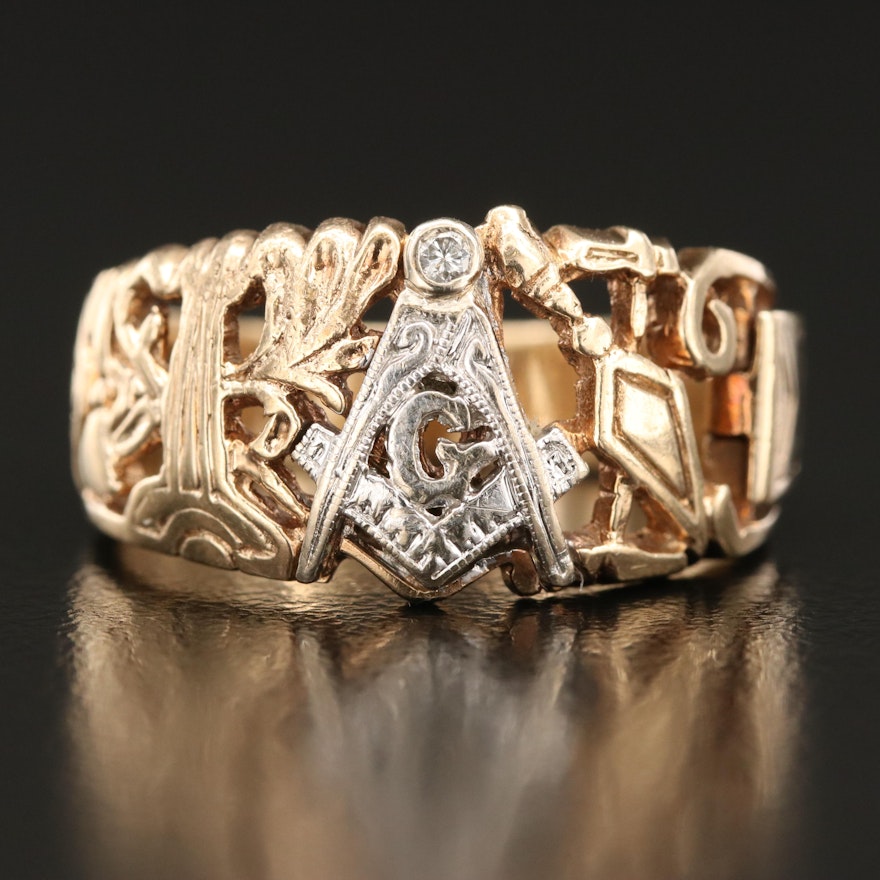 10K and 14K 0.02 CT Diamond Masonic Secret Compartment Ring