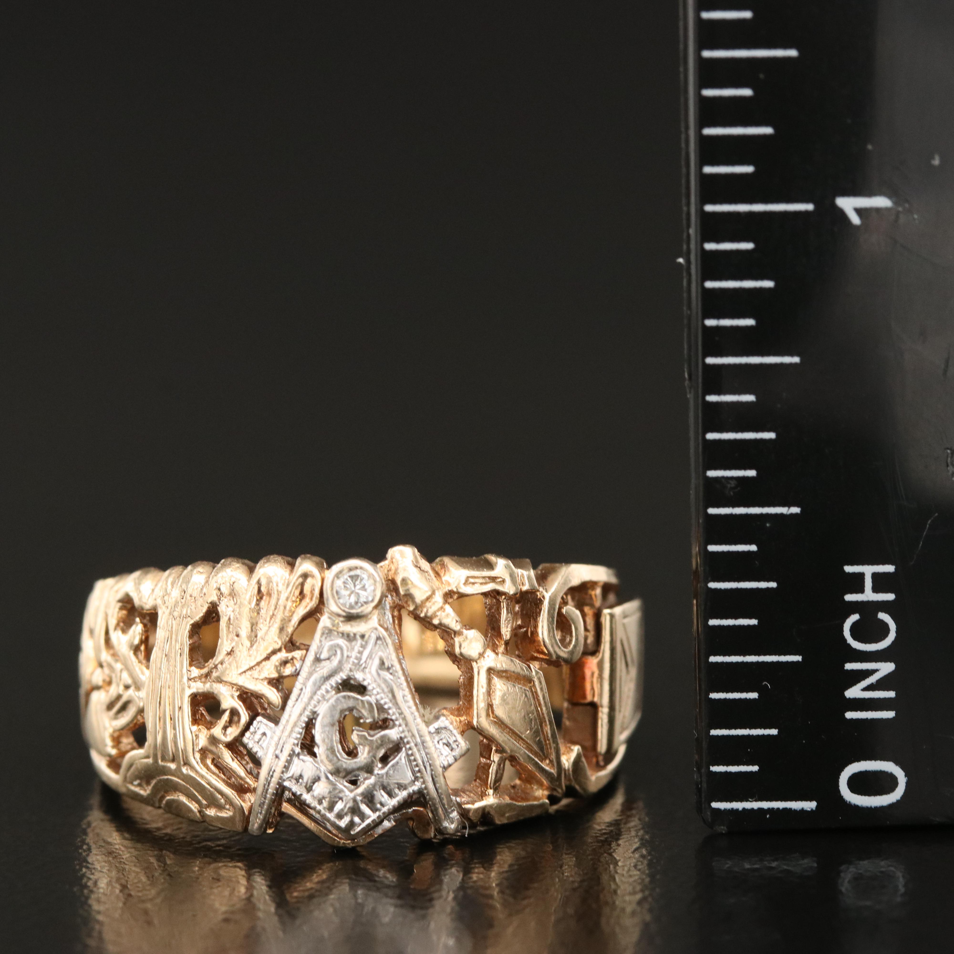10K and 14K 0.02 CT Diamond Masonic Secret Compartment Ring