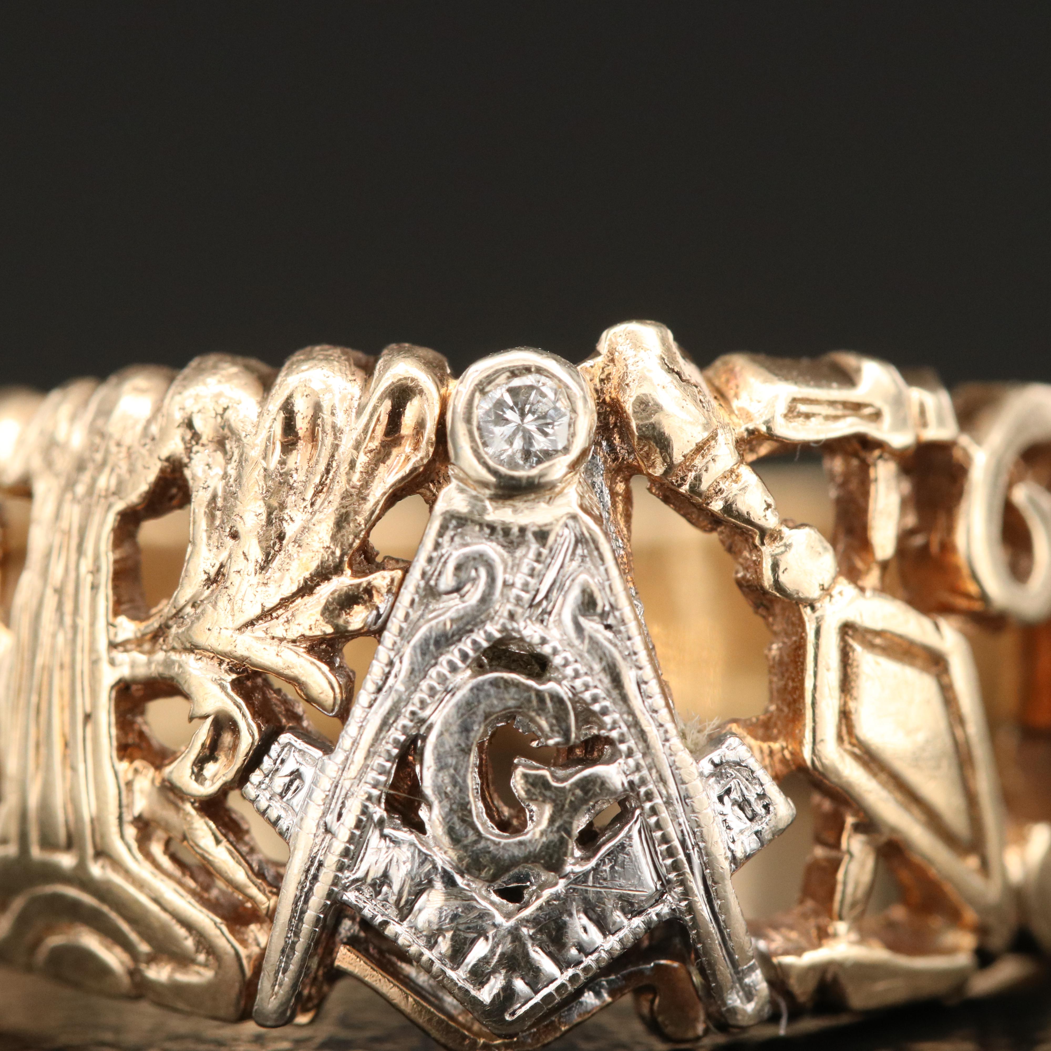 10K and 14K 0.02 CT Diamond Masonic Secret Compartment Ring