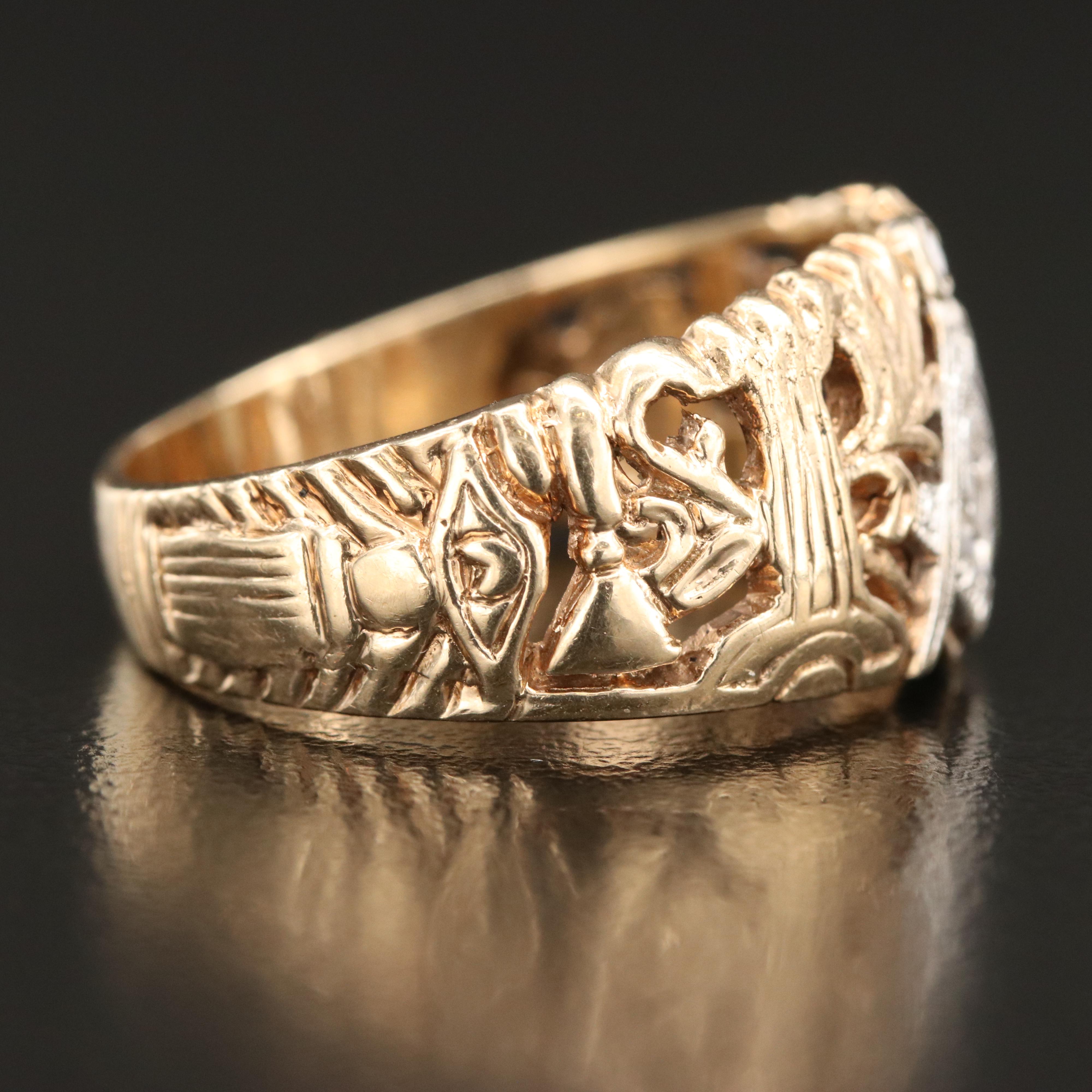 10K and 14K 0.02 CT Diamond Masonic Secret Compartment Ring