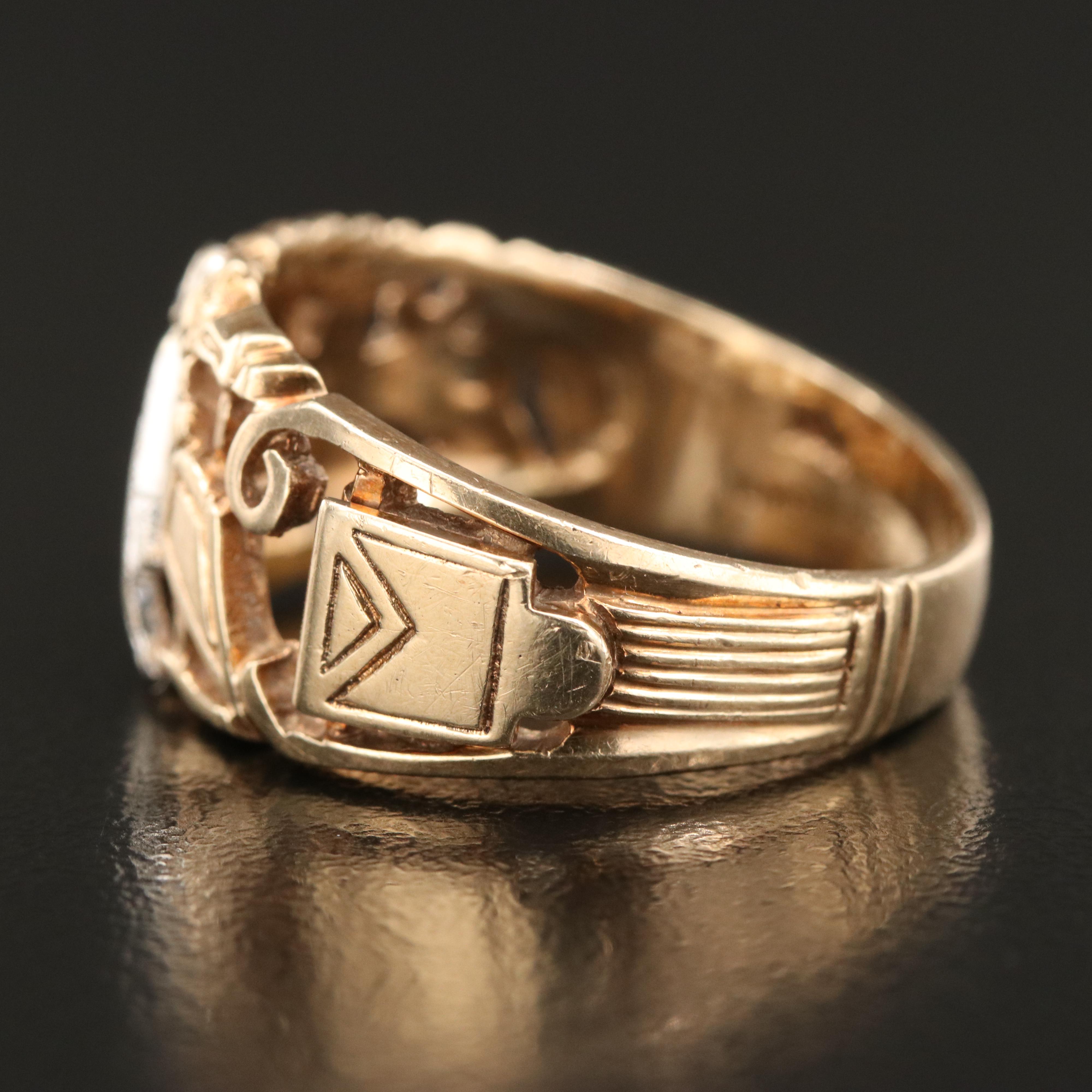 10K and 14K 0.02 CT Diamond Masonic Secret Compartment Ring