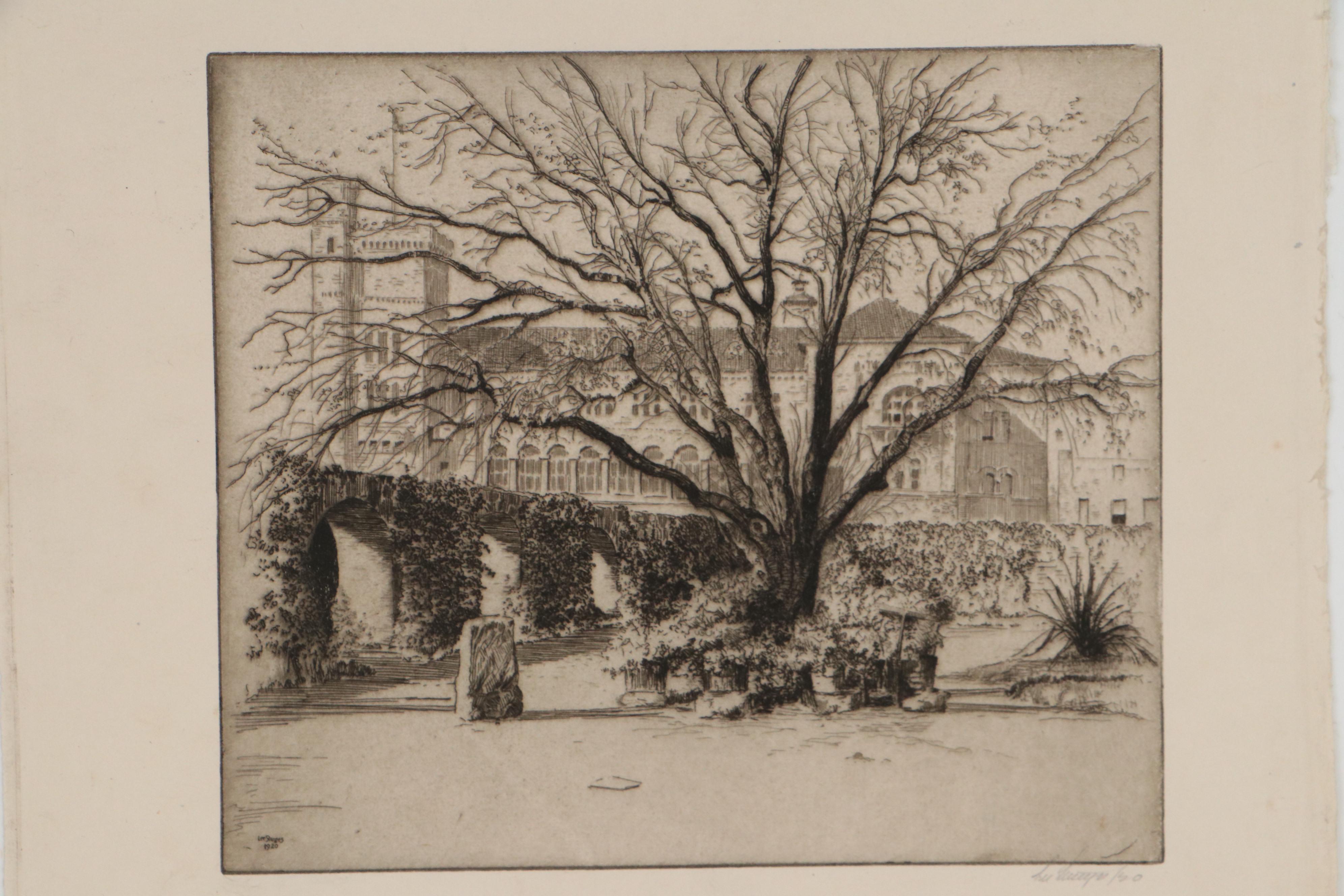 Lee Sturges Landscape Etchings Including "In The Garden of the Alamo"