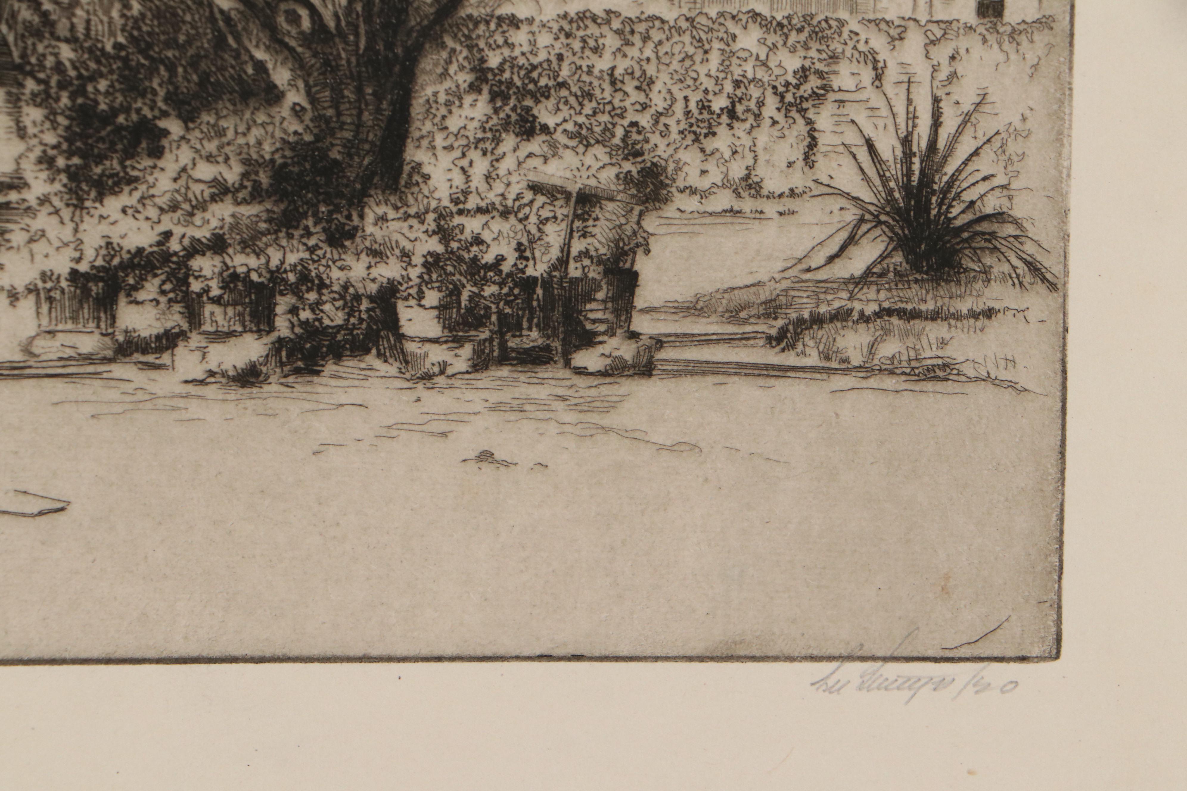 Lee Sturges Landscape Etchings Including "In The Garden of the Alamo"