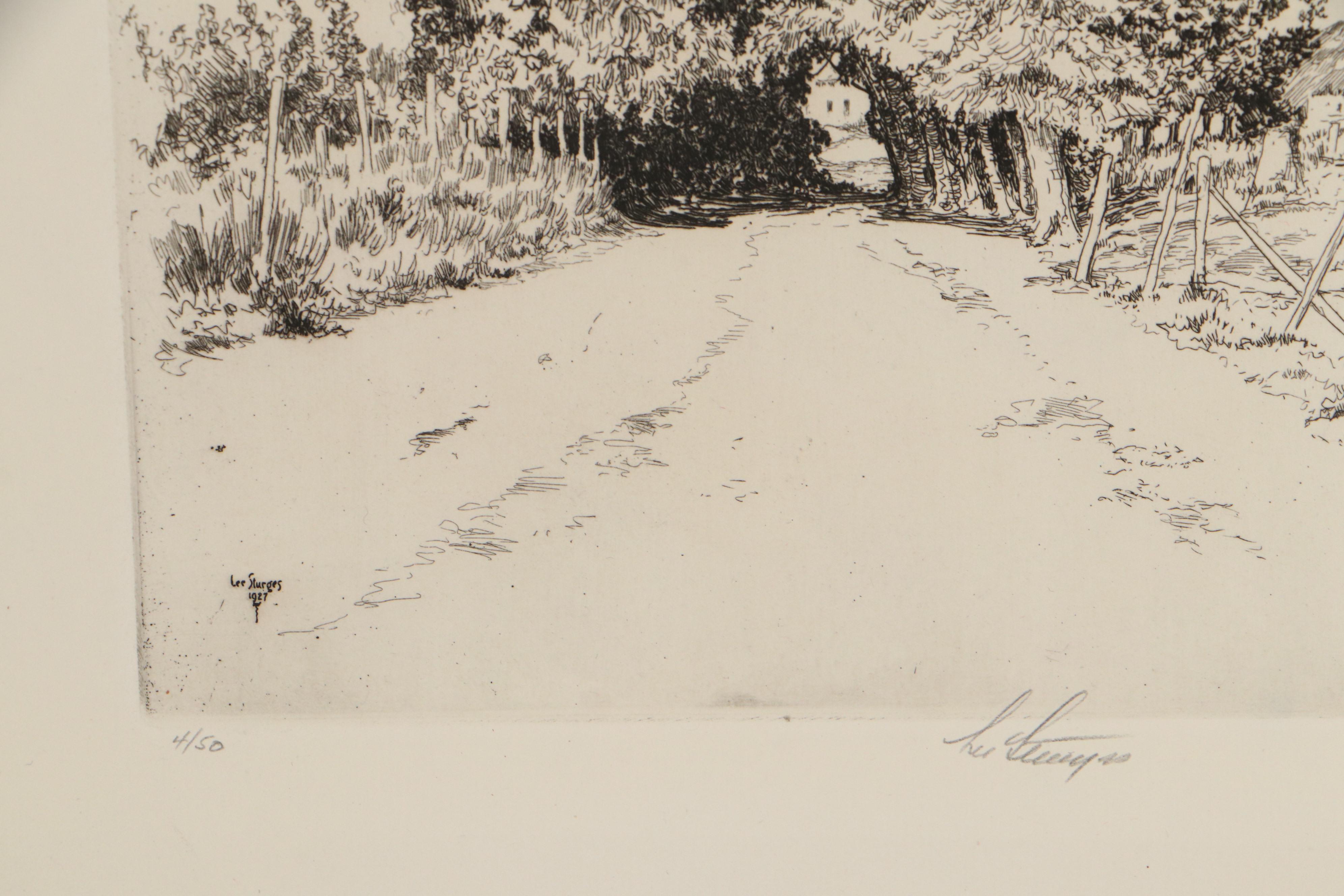 Lee Sturges Landscape Etchings Including "In The Garden of the Alamo"