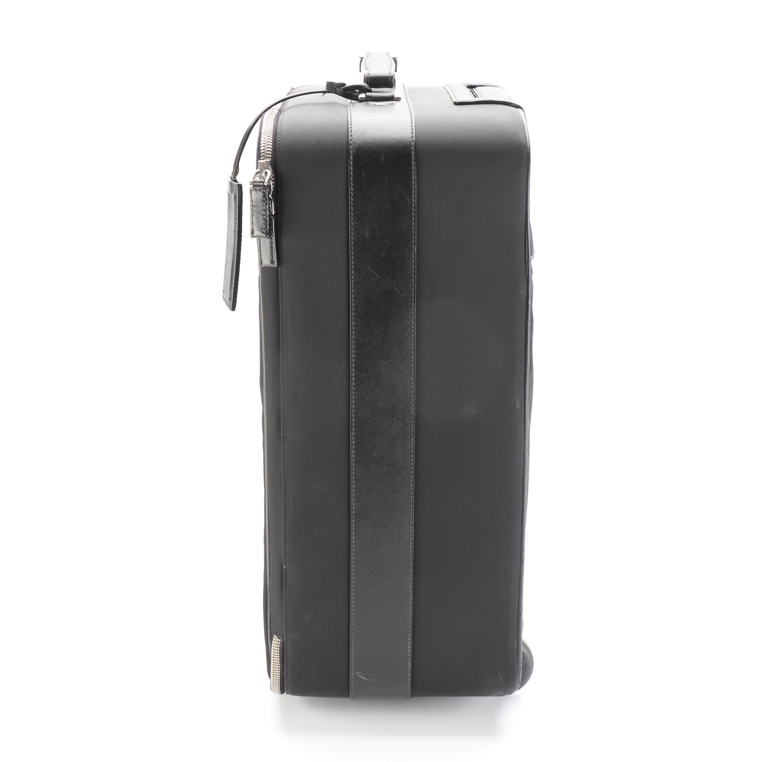 Prada 19" Trolley Suitcase in Black Tessuto Nylon and Saffiano Leather