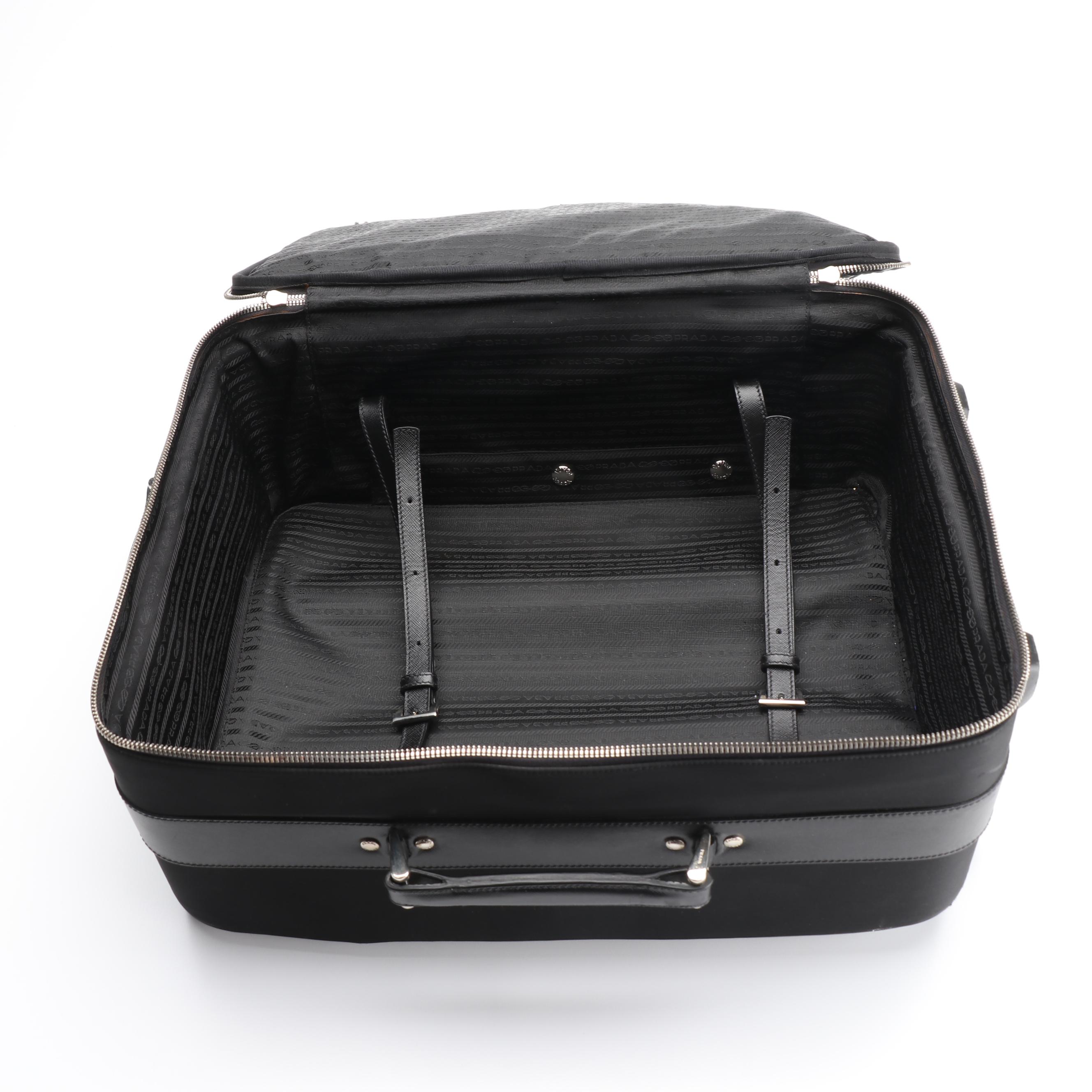 Prada 19" Trolley Suitcase in Black Tessuto Nylon and Saffiano Leather