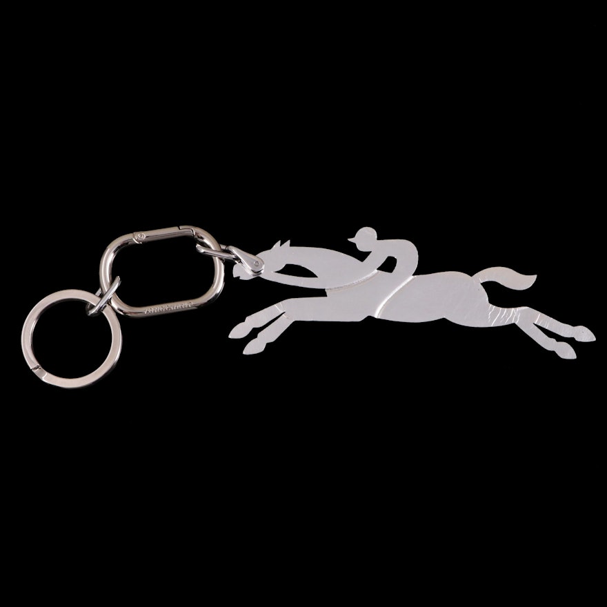 Longchamp Le Pliage Key-Rings in Silver Metallic Leather