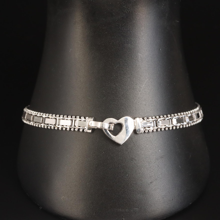 14K Riccio Chain Bracelet with Heart Accent