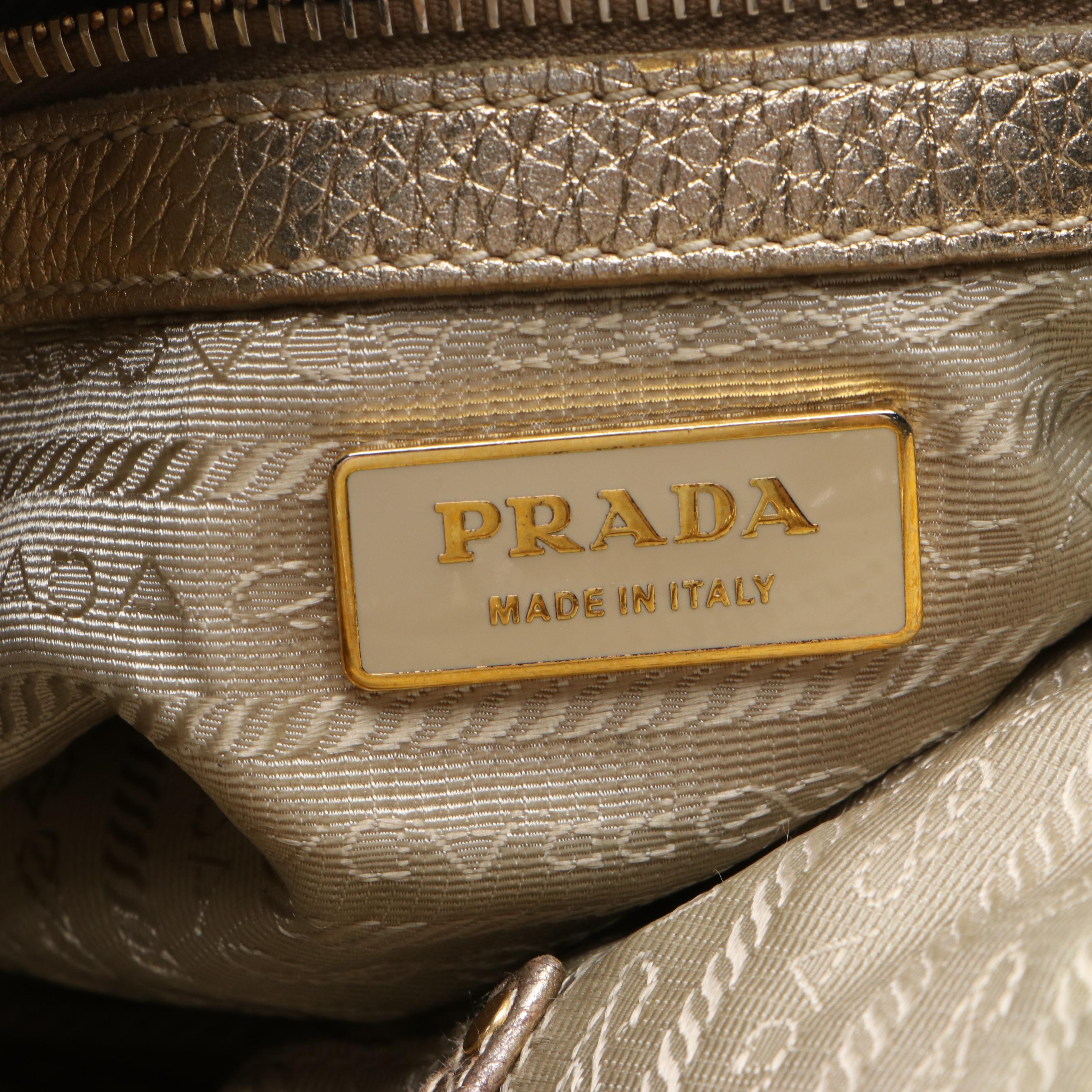 Prada Gold Metallic Vitello Daino Leather Shoulder Bag