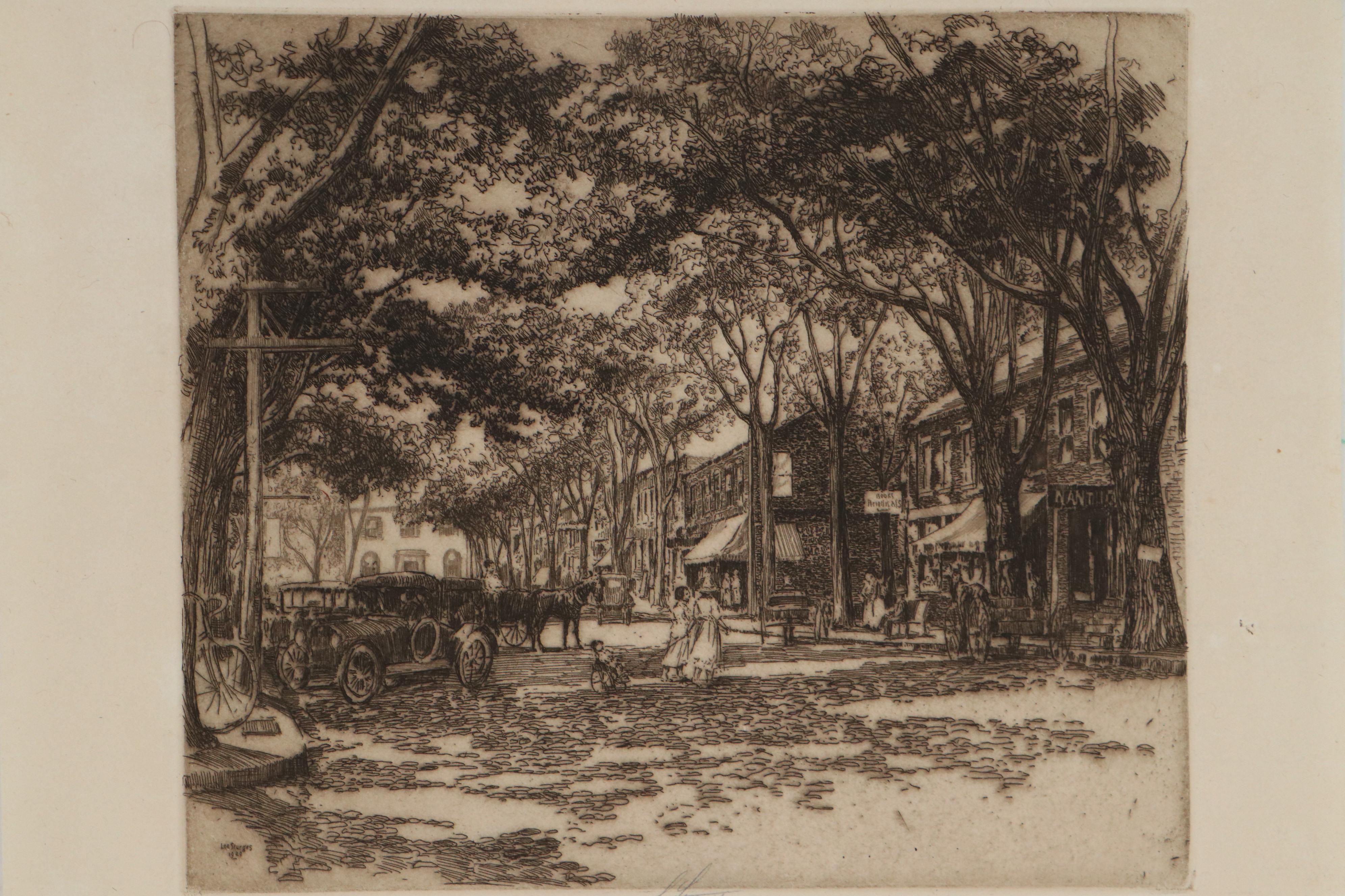 Lee Sturges Landscape Etchings with "Main Street, Nantucket" , Early 20th C.