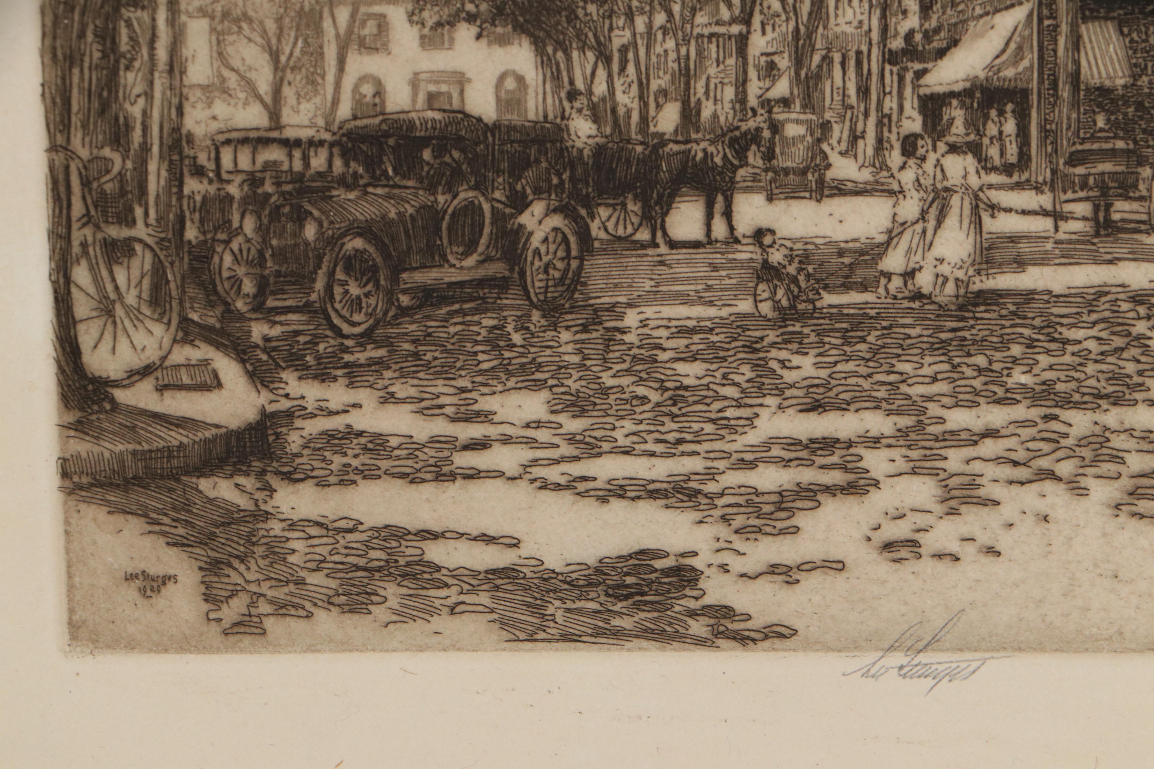 Lee Sturges Landscape Etchings with "Main Street, Nantucket" , Early 20th C.