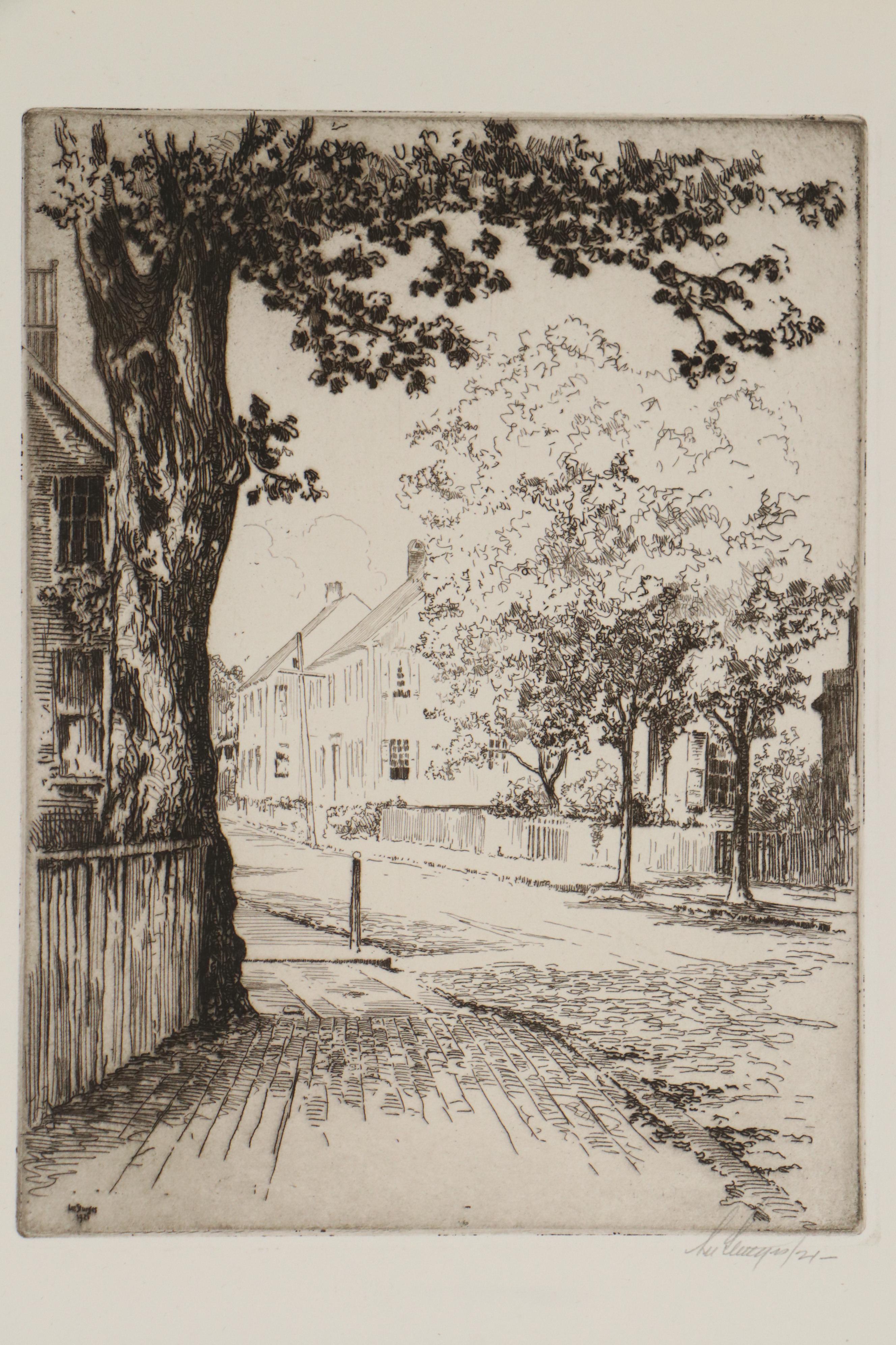 Lee Sturges Landscape Etchings with "Main Street, Nantucket" , Early 20th C.