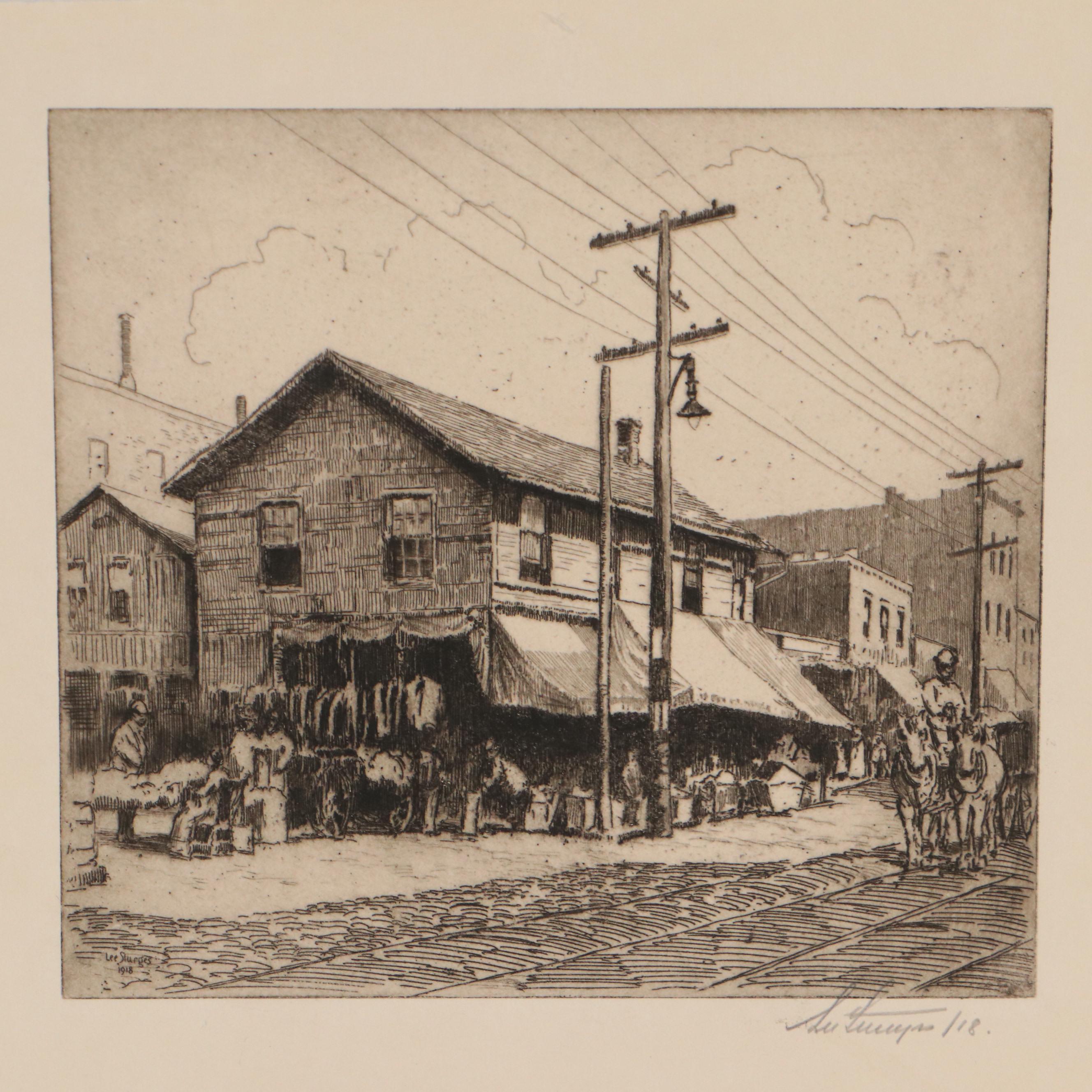 Lee Sturges Landscape Etchings with "Main Street, Nantucket" , Early 20th C.