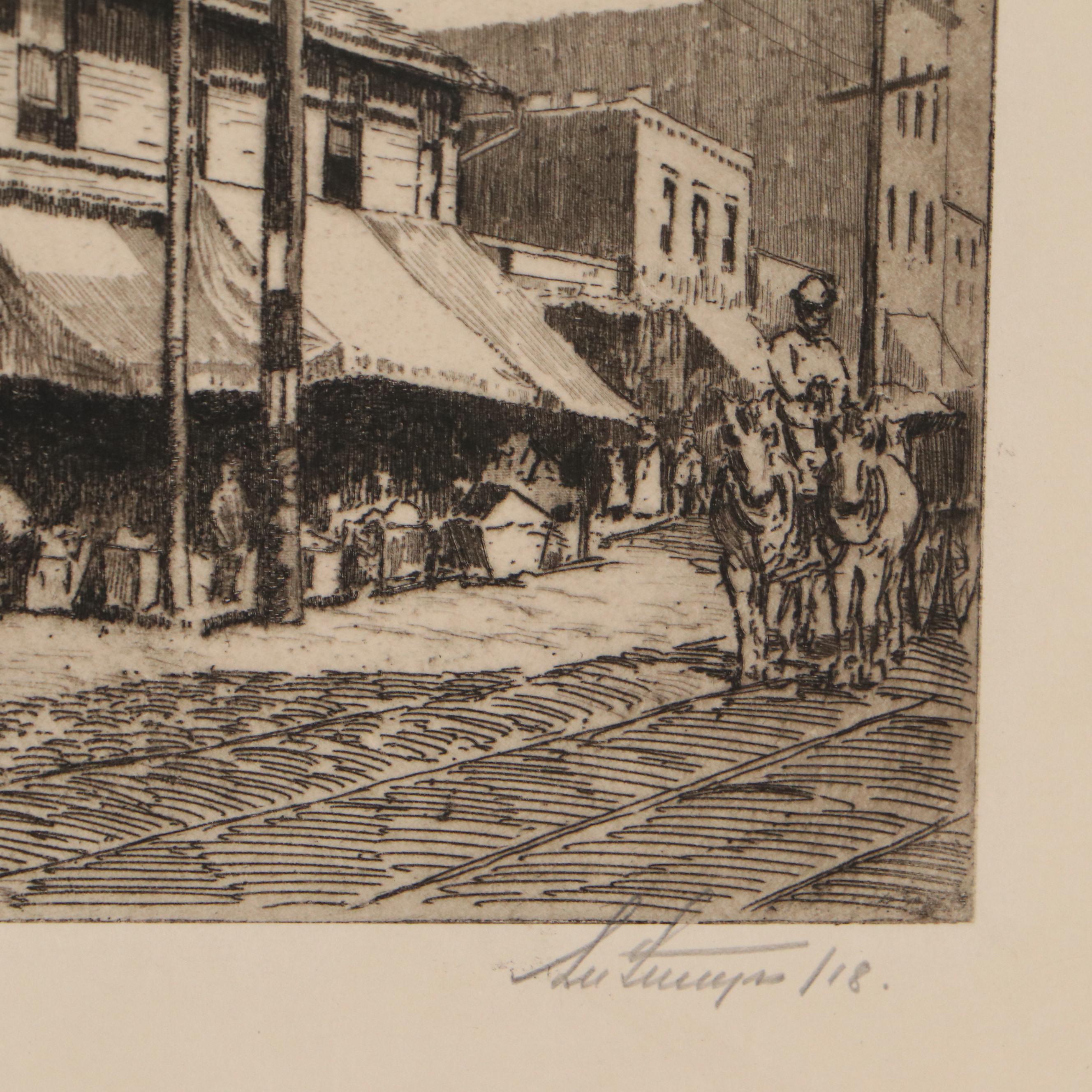 Lee Sturges Landscape Etchings with "Main Street, Nantucket" , Early 20th C.