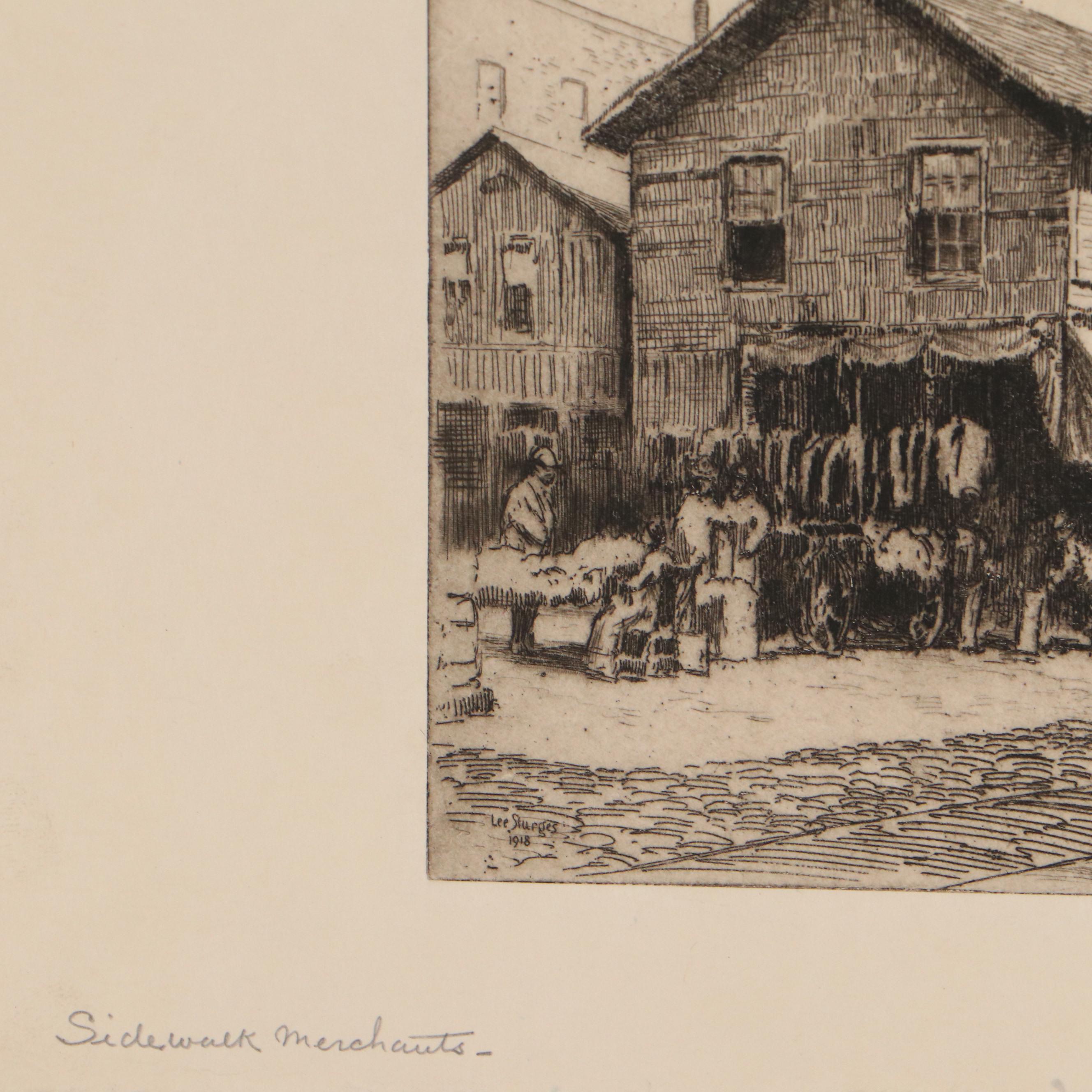 Lee Sturges Landscape Etchings with "Main Street, Nantucket" , Early 20th C.