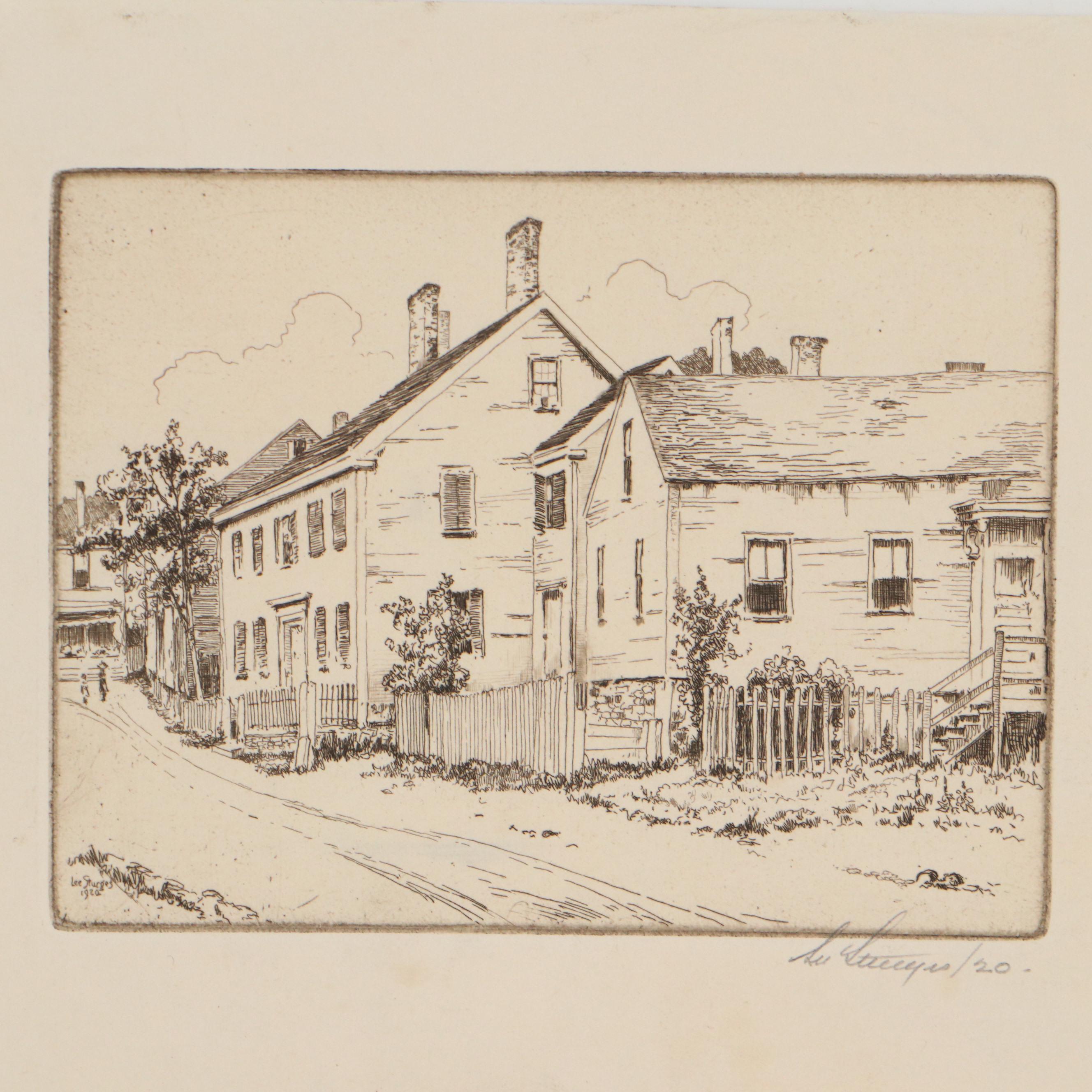 Lee Sturges Landscape Etchings with "Main Street, Nantucket" , Early 20th C.