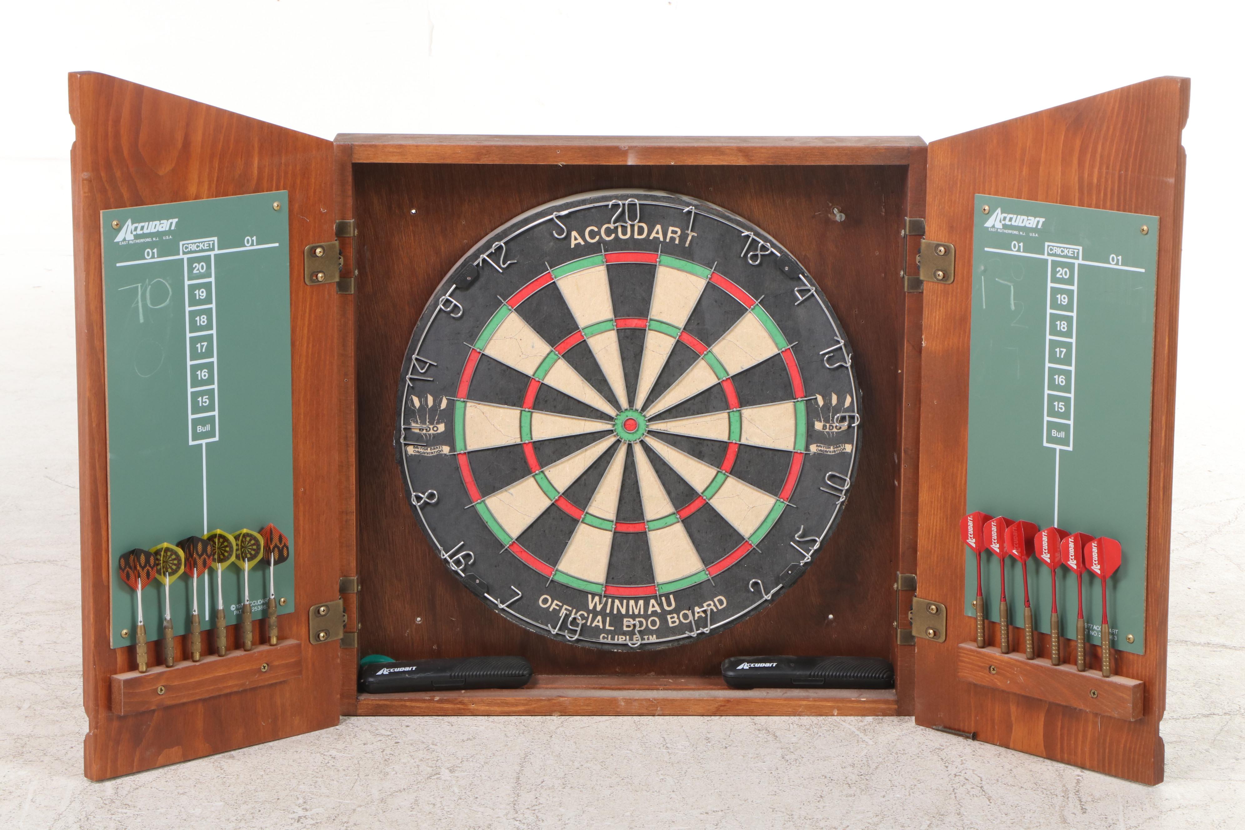 Accudart Winmau Official BDO Dart Board in Pine Wall-Mount Cabinet
